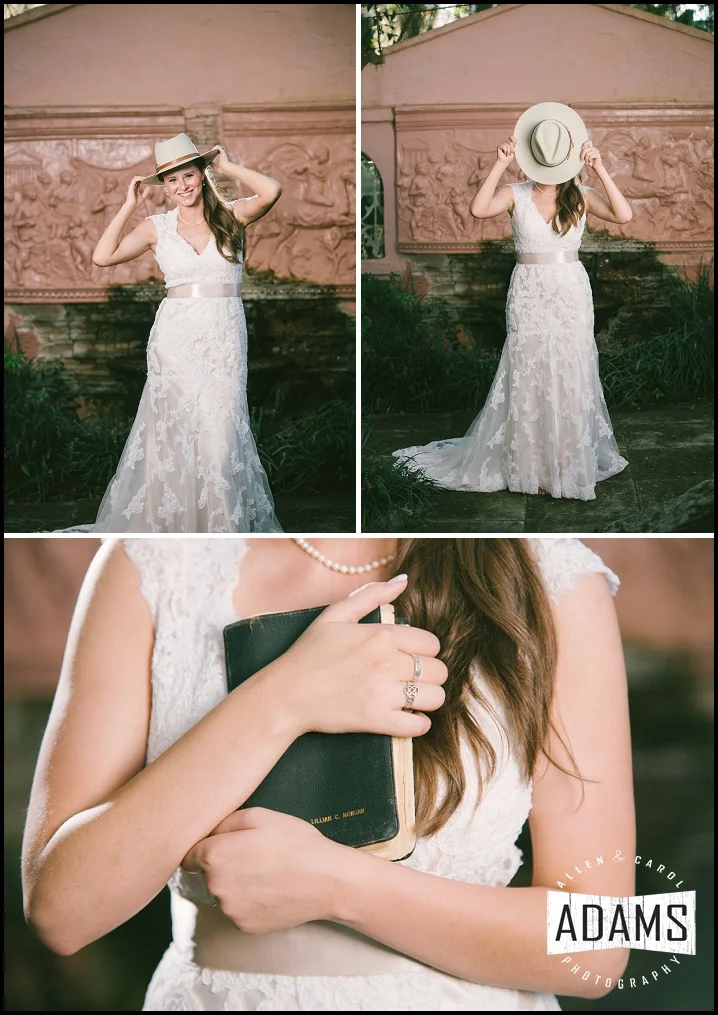THE HAT WAS HER GRANDFATHER'S AND THE BIBLE WAS HER GRANDMOTHER'S. SINCE BOTH HAVE PASSED AWAY, SHE WANTED THEM TO BE A PART IN THIS WAY. WHAT A BEAUTIFUL REMEMBRANCE OF THEM.