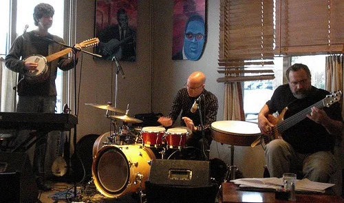 Chris Rosser-chumbush oud, River Guerguerian-percussion, Eliot Wadopian-fretless bass guitar