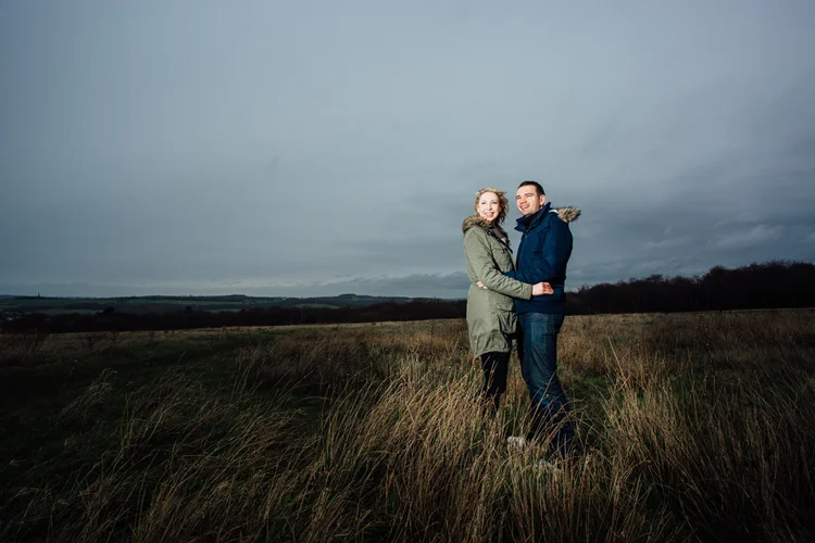 Kim and Matt's engagement shoot at Keppel's Column, Scholes — photo 15 of 16