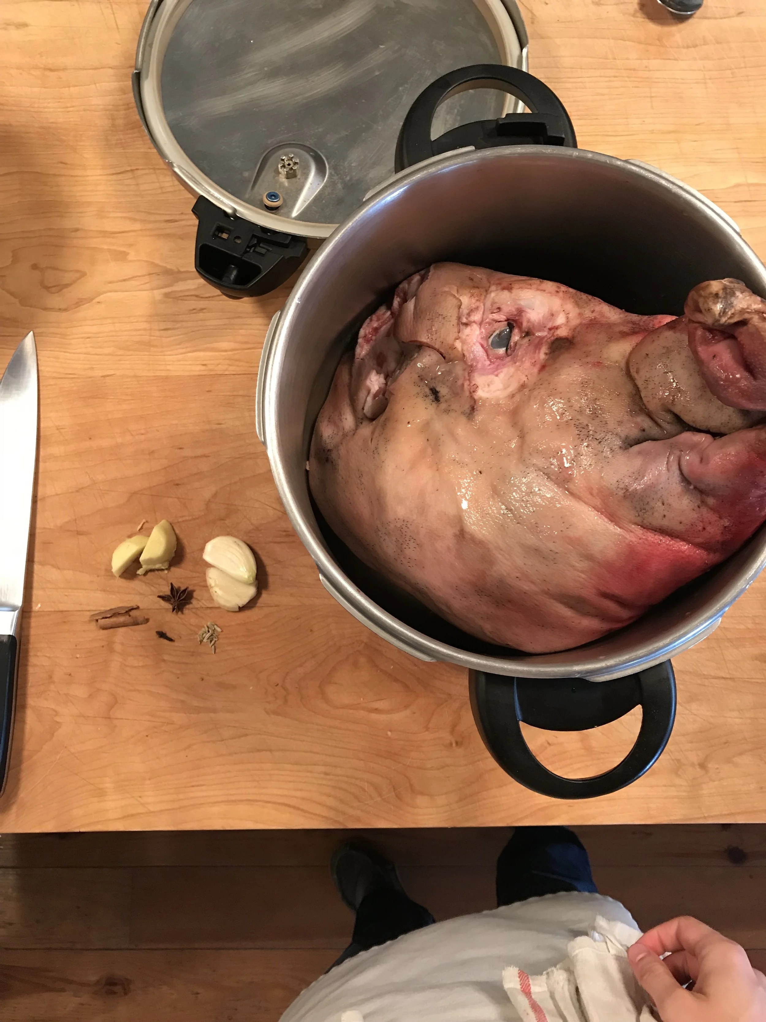 Pig Head in Pressure Cooker