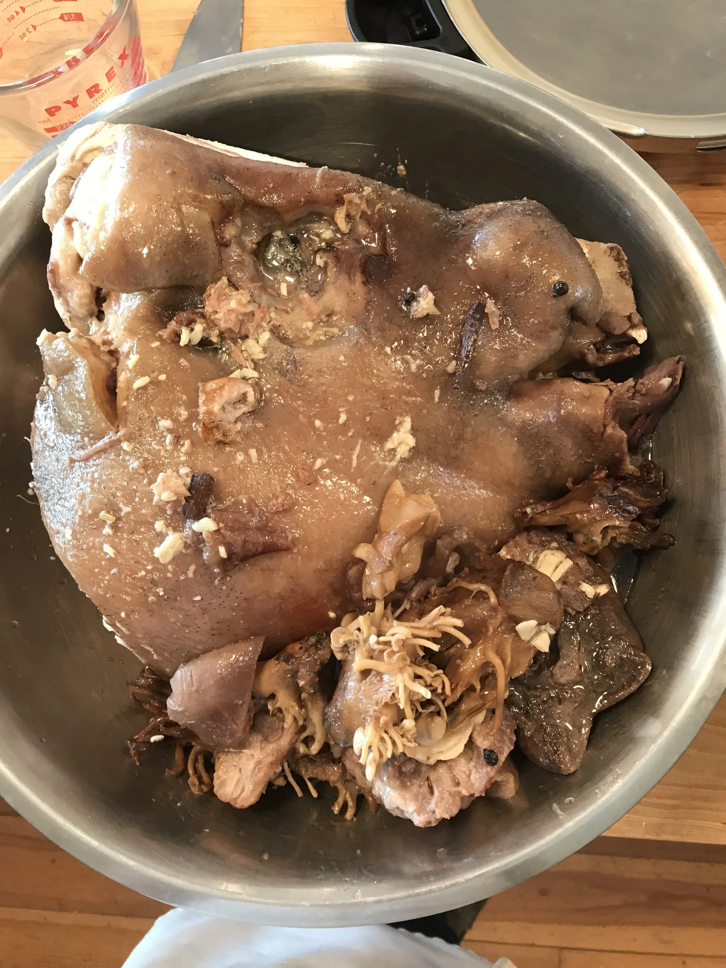 Cooked Pig Head and Mushrooms