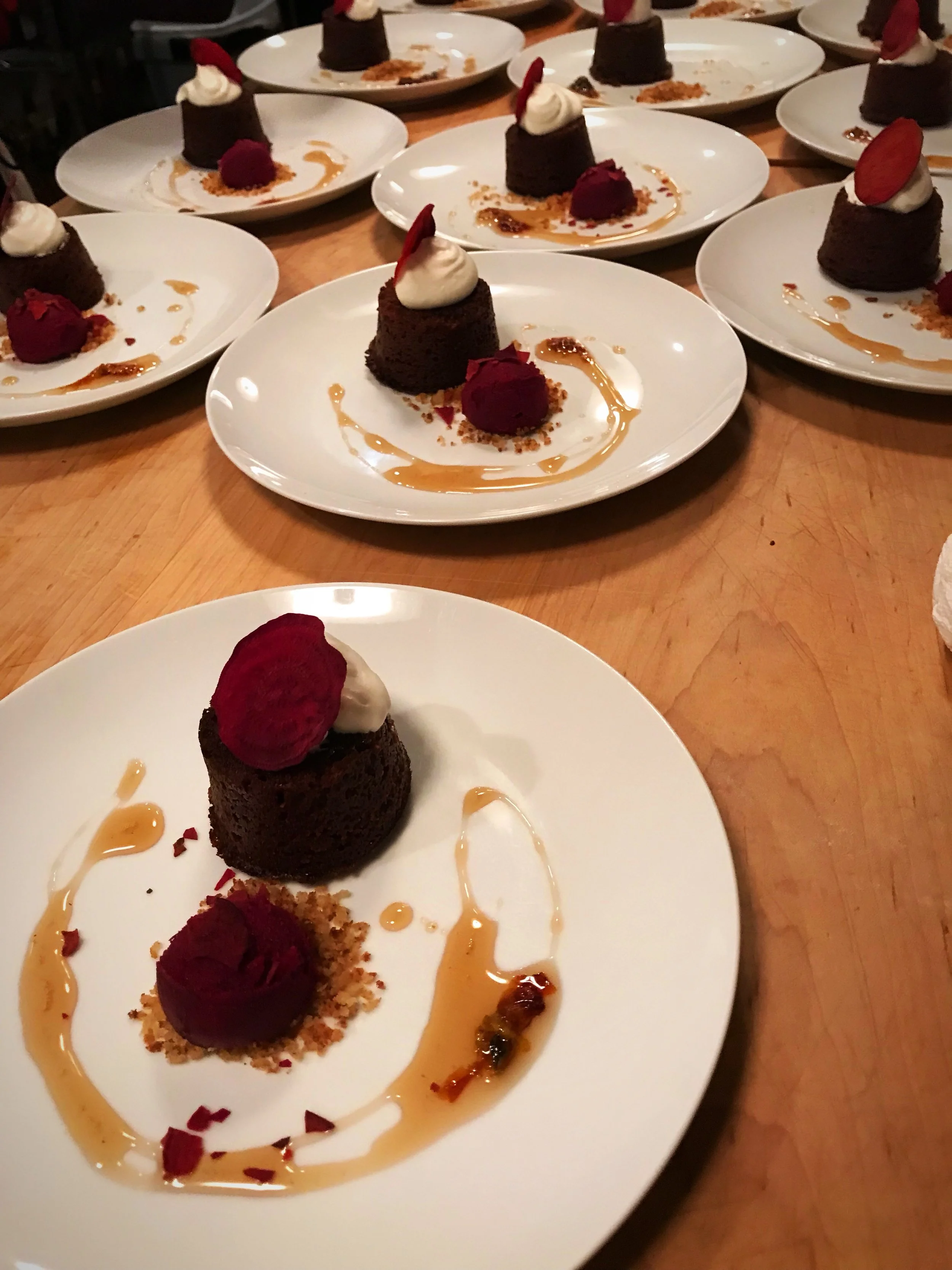 …Plus Dessert: Beet Red Velvet Cake with Honey-Beet Sorbet
