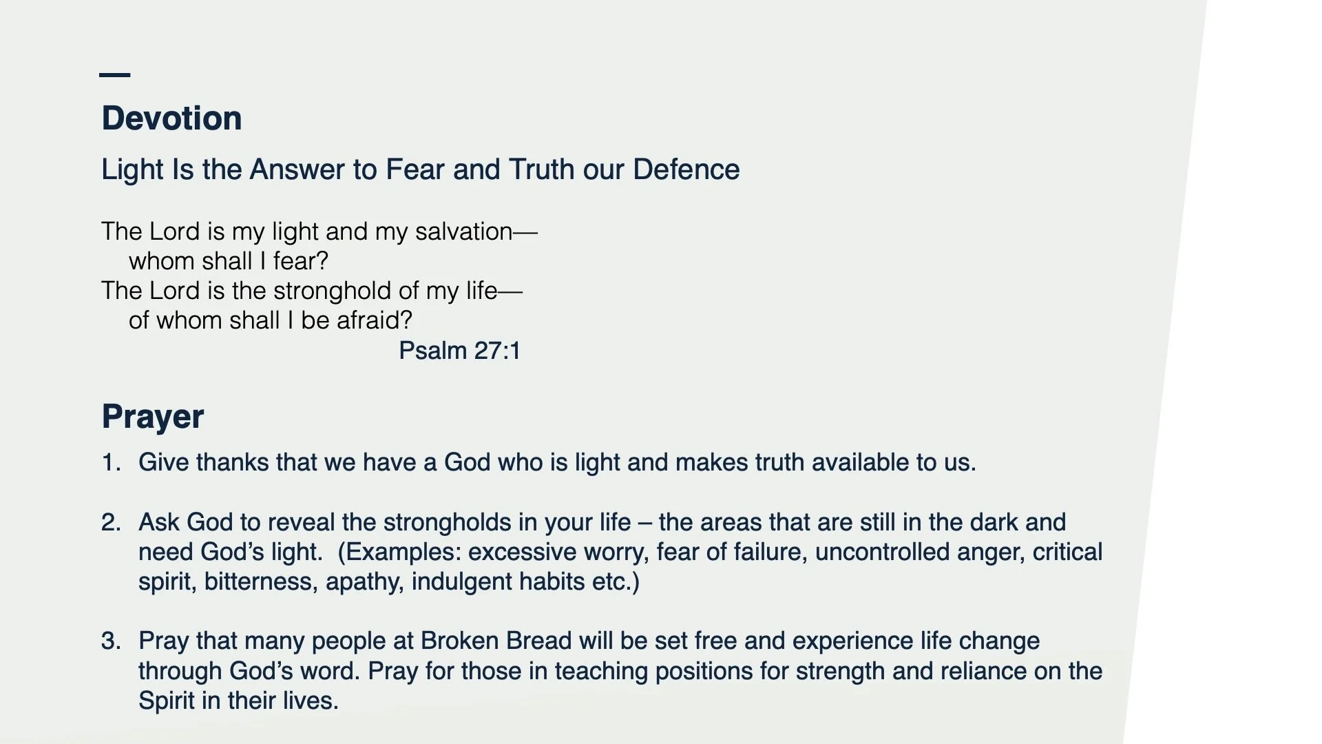 Psalm 27:1 - Light is the Answer to Fear and Truth our Defence
