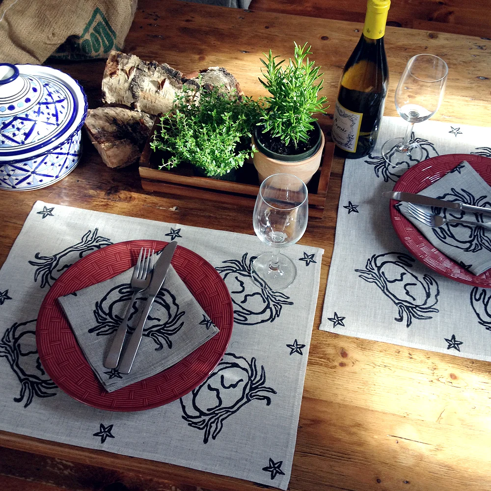 New Pattern Design - "Crusty Crab" in Black, Block Printed