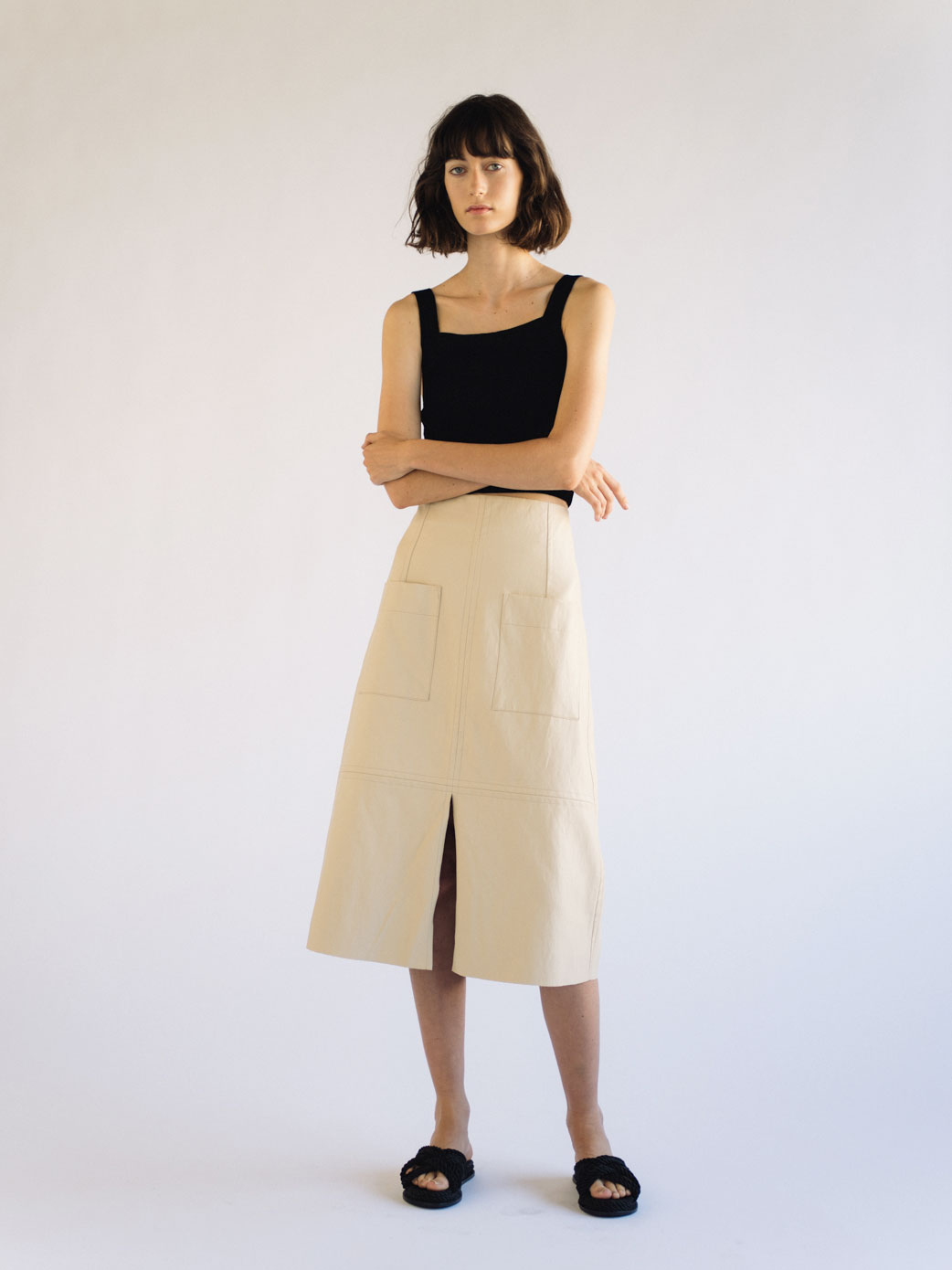 VEGAN LEATHER A-LINE SKIRT - CREAM — MIJEONG PARK - LA based womenswear  label