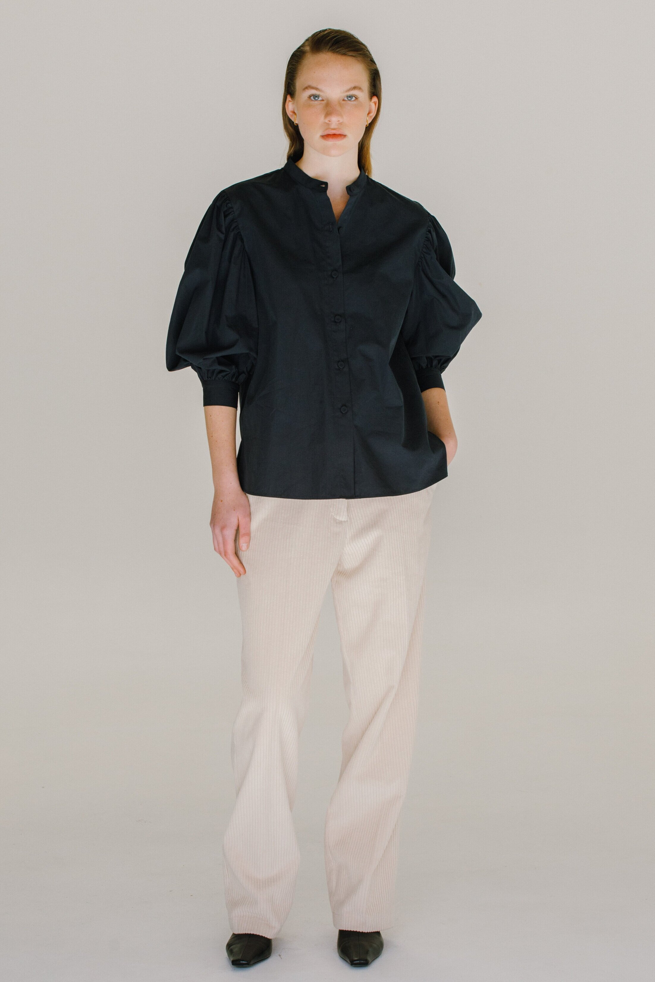 PUFF SLEEVE SHIRT   NAVY — MIJEONG PARK   LA based womenswear label