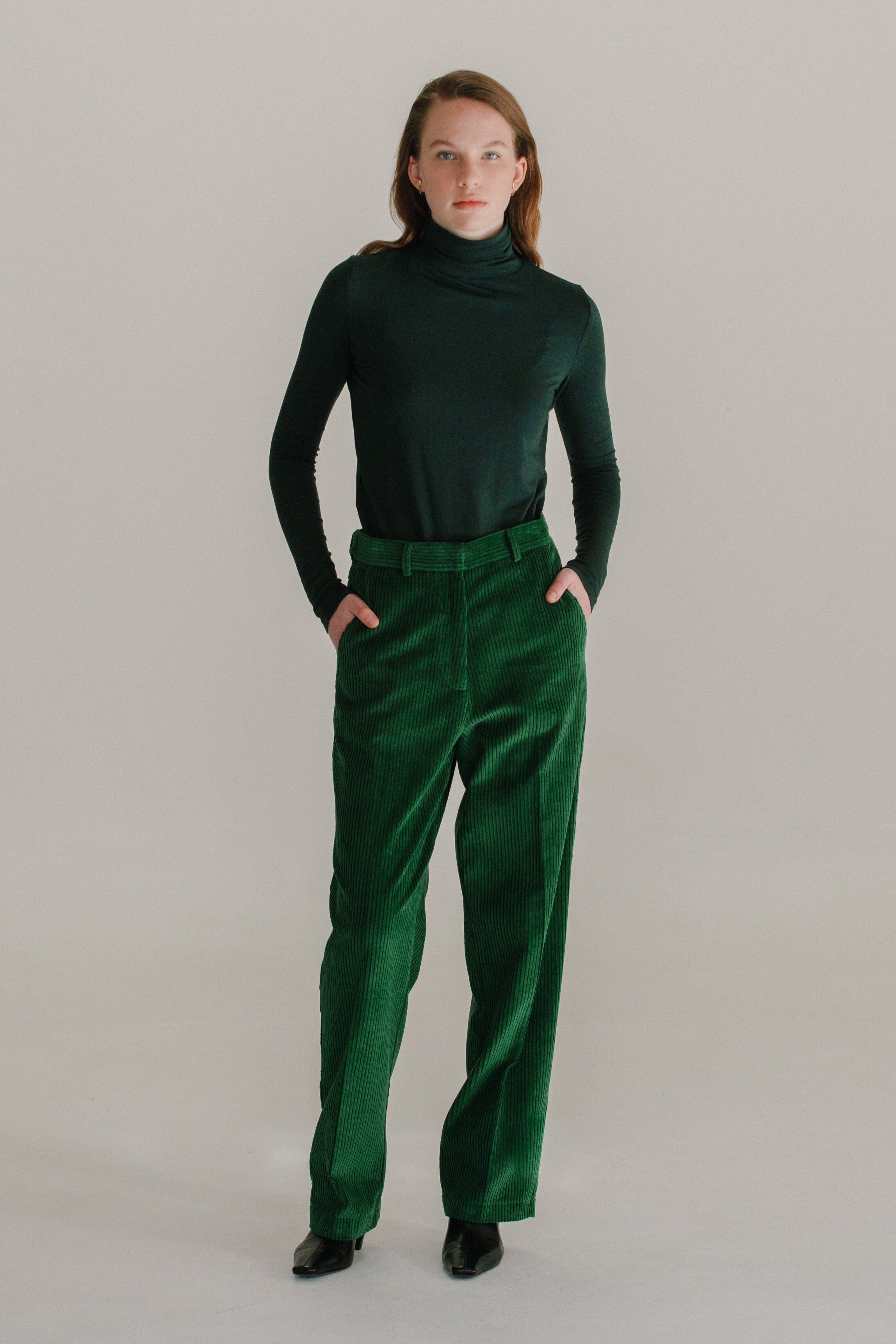 CORDUROY STRAIGHT LEG PANTS - GREEN * Runs small * — MIJEONG PARK - LA  based womenswear label