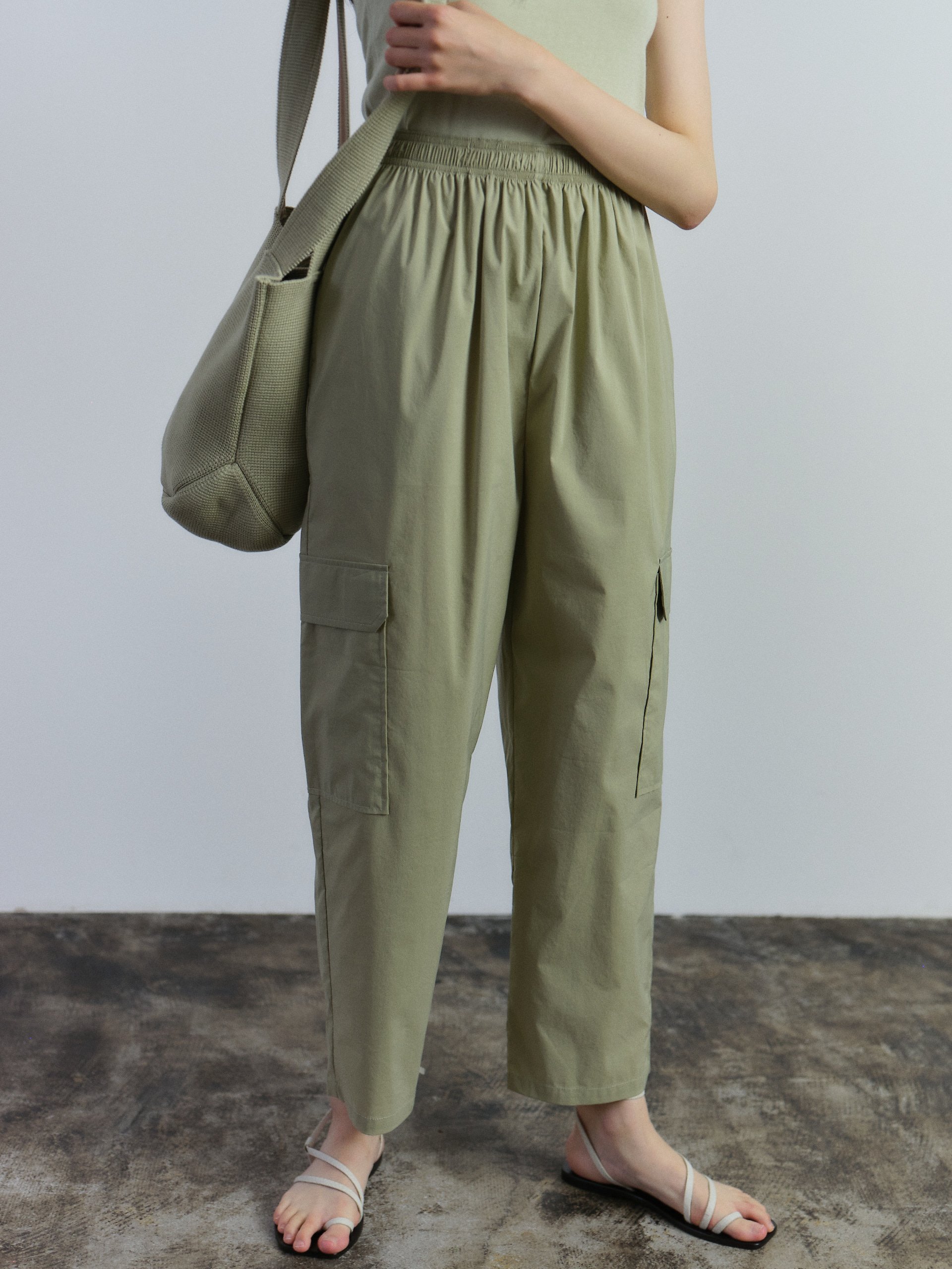 ELASTICATED CARGO PANTS - LIGHT GREEN — MIJEONG PARK - LA based womenswear  label