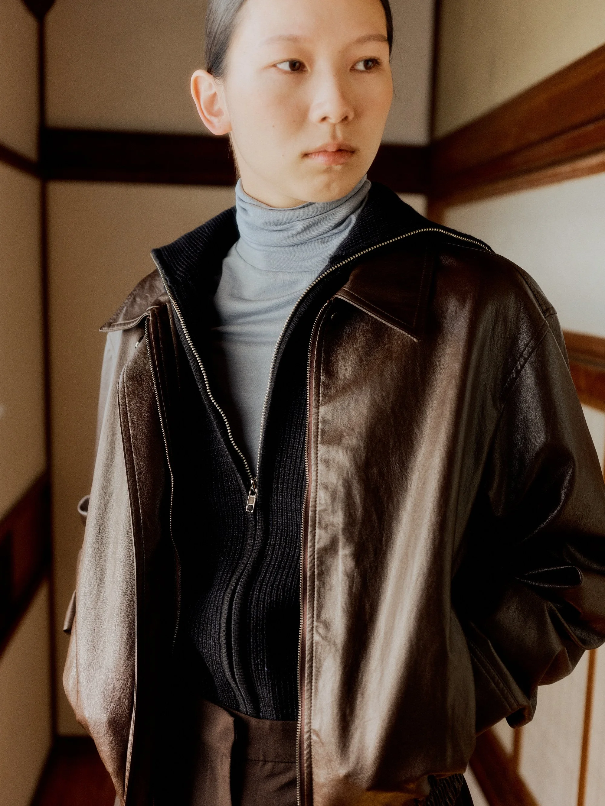 VEGAN LEATHER BLOUSON - BROWN — MIJEONG PARK - LA based womenswear 