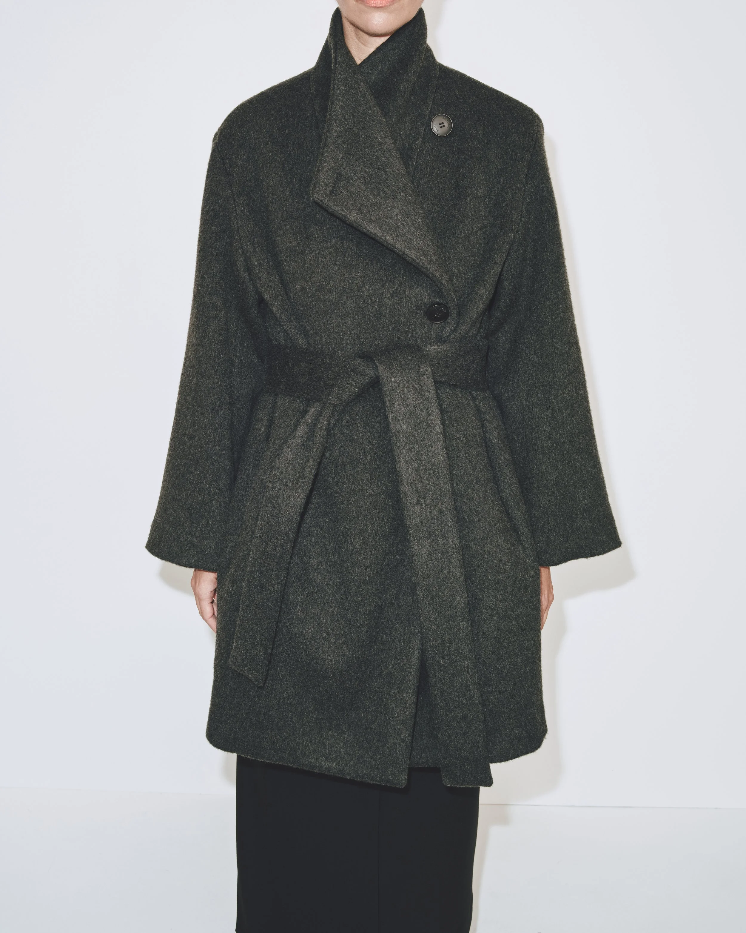 WOOL BLEND WRAP COAT - CHARCOAL — MIJEONG PARK - LA based