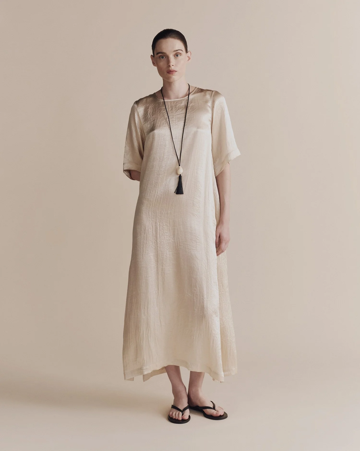 SATIN MAXI DRESS - CREAM