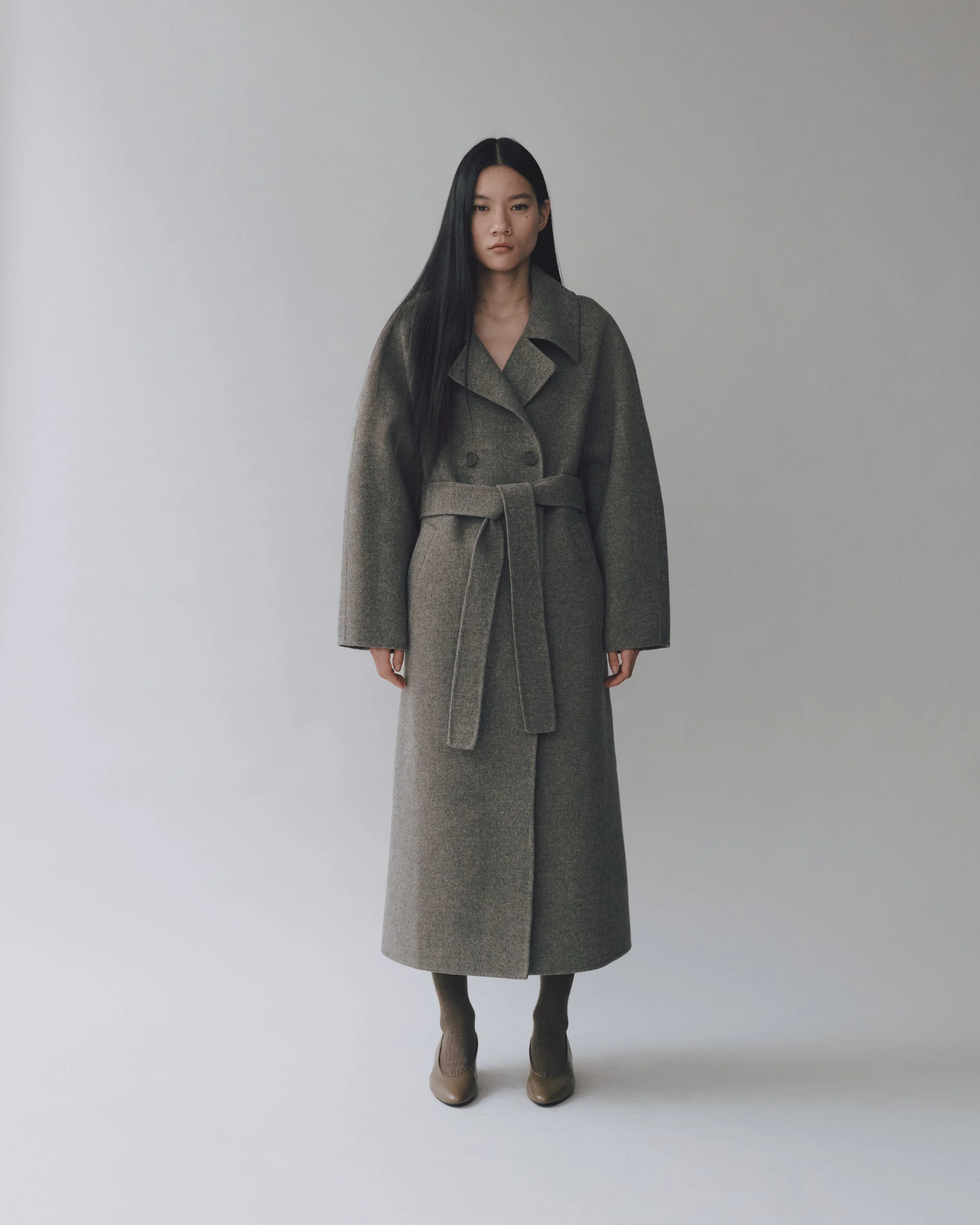HANDMADE LONG WOOL COAT - KHAKI GRAY — MIJEONG PARK - LA 