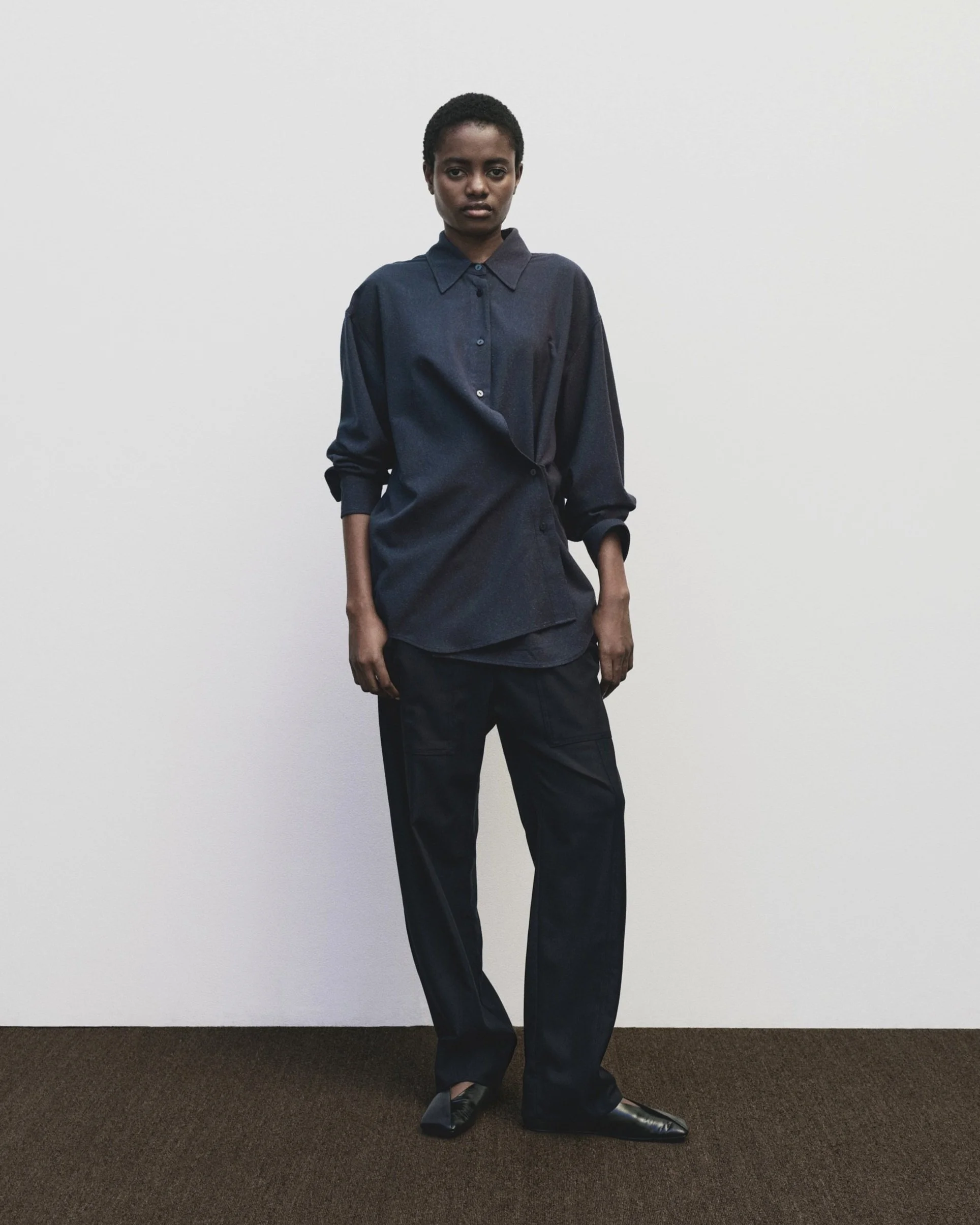 Textured Oversized Shirt - Navy