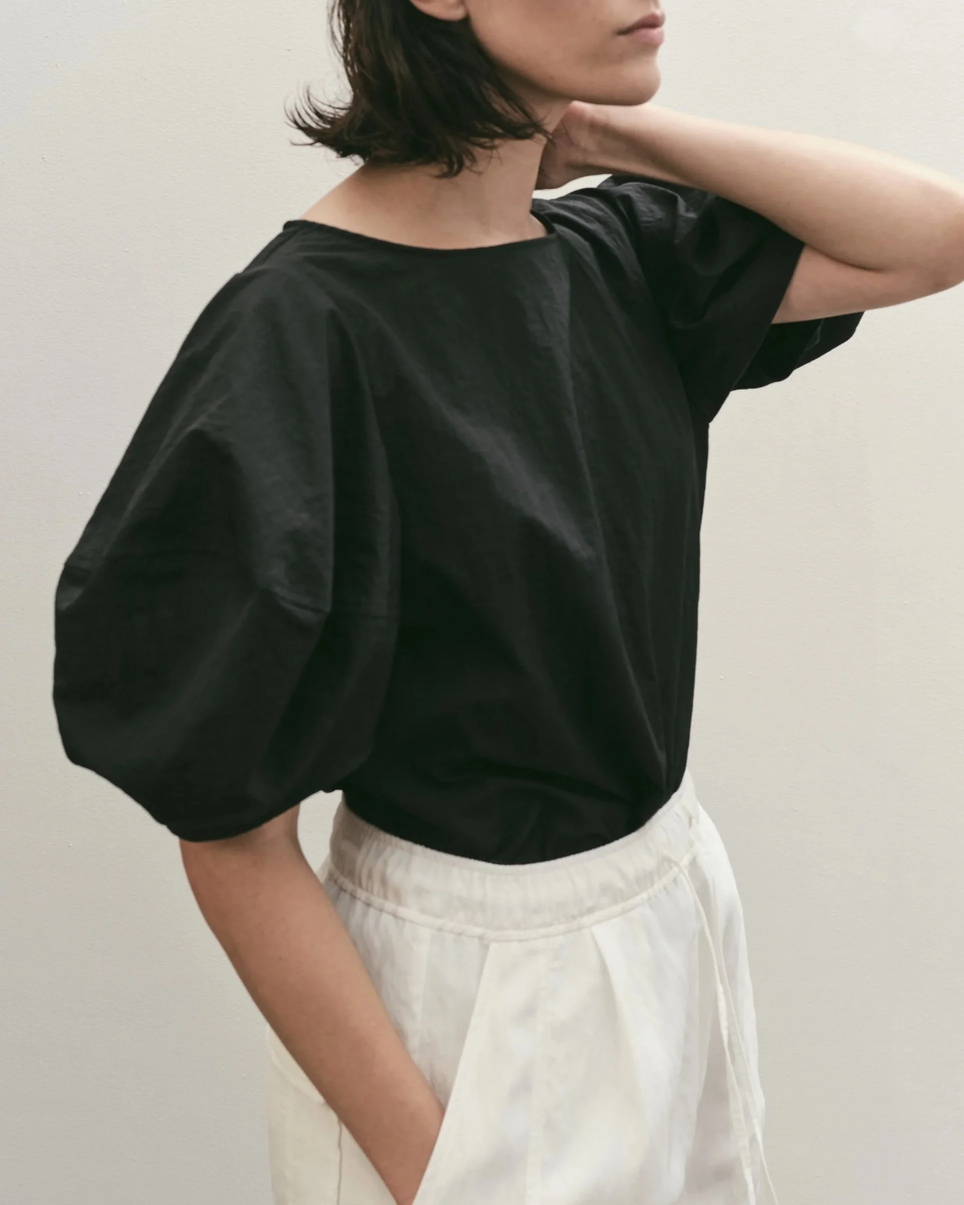 BALLOON SLEEVE BLOUSE - DARK NAVY — MIJEONG PARK - LA based 