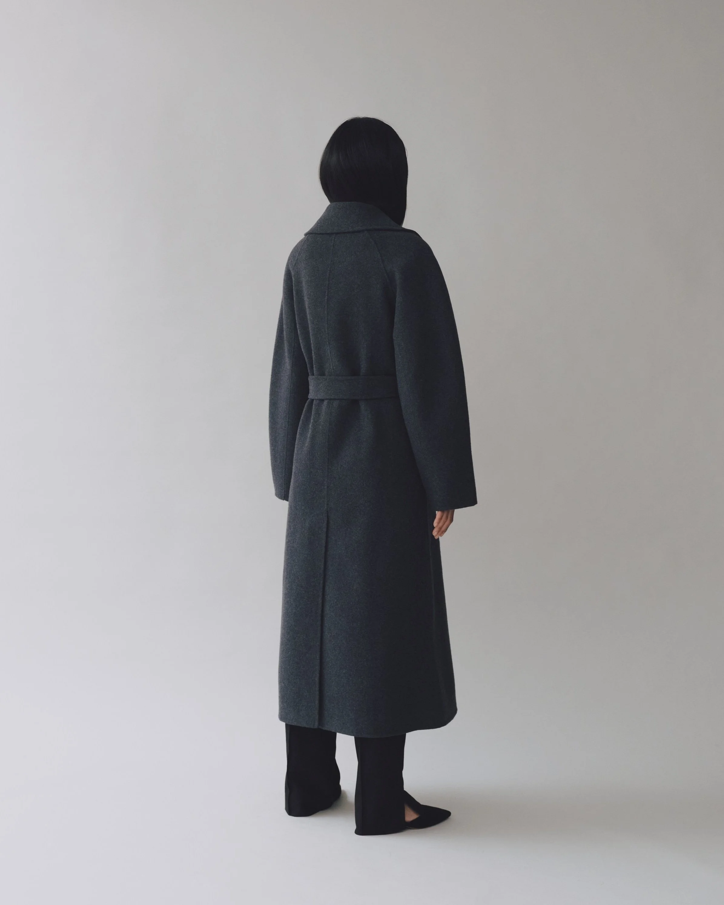 navy blue long wool trench