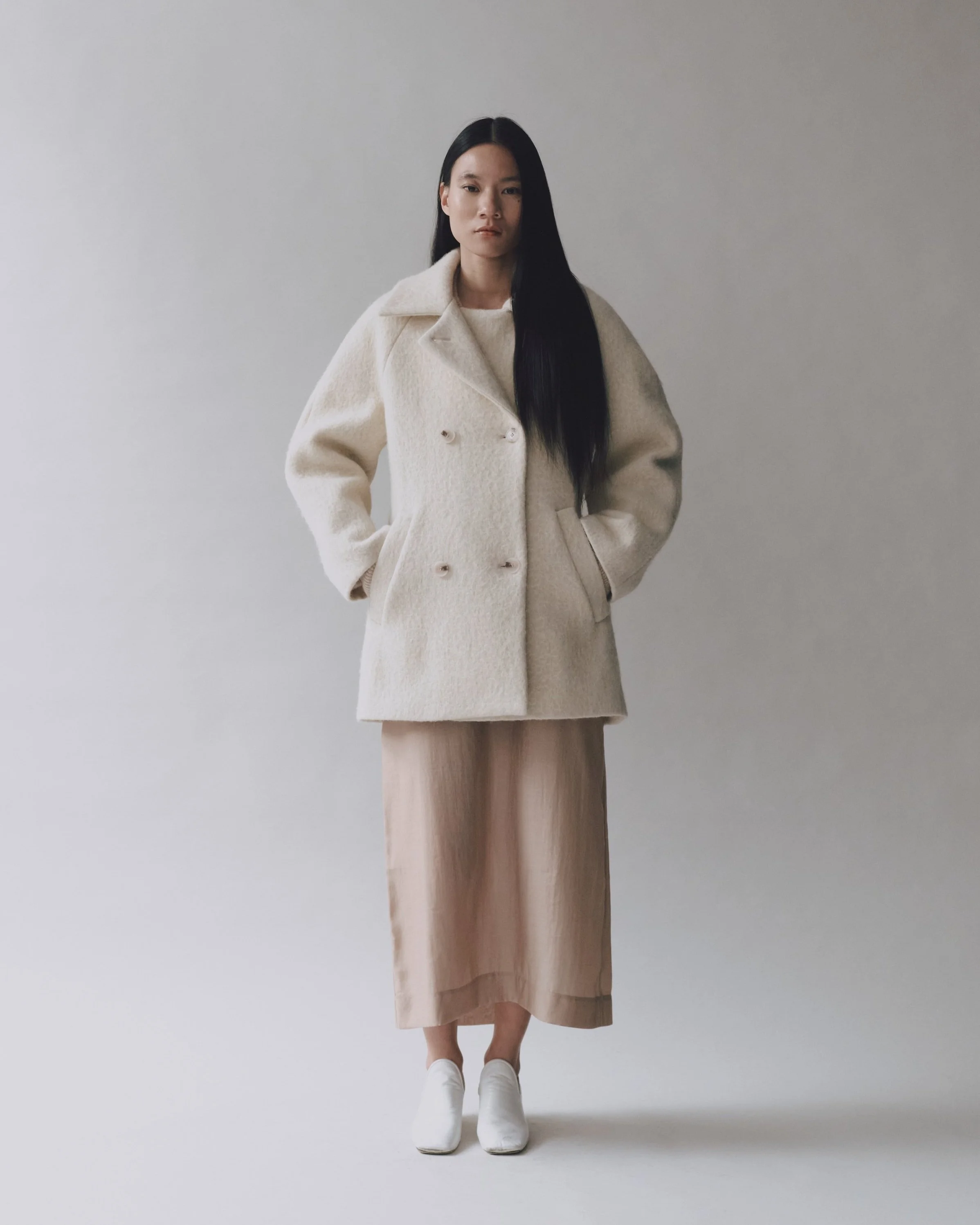 WOOL & ALPACA BLEND BOUCLE COAT - CREAM — MIJEONG PARK - LA based 