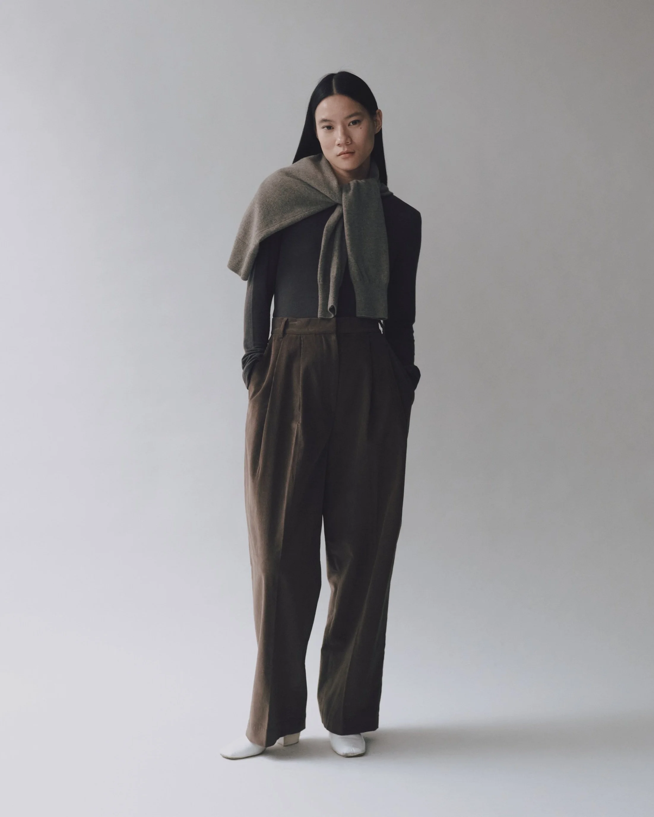 THIN CORDUROY WIDE LEG PANTS - LIGHT BROWN — MIJEONG PARK - LA