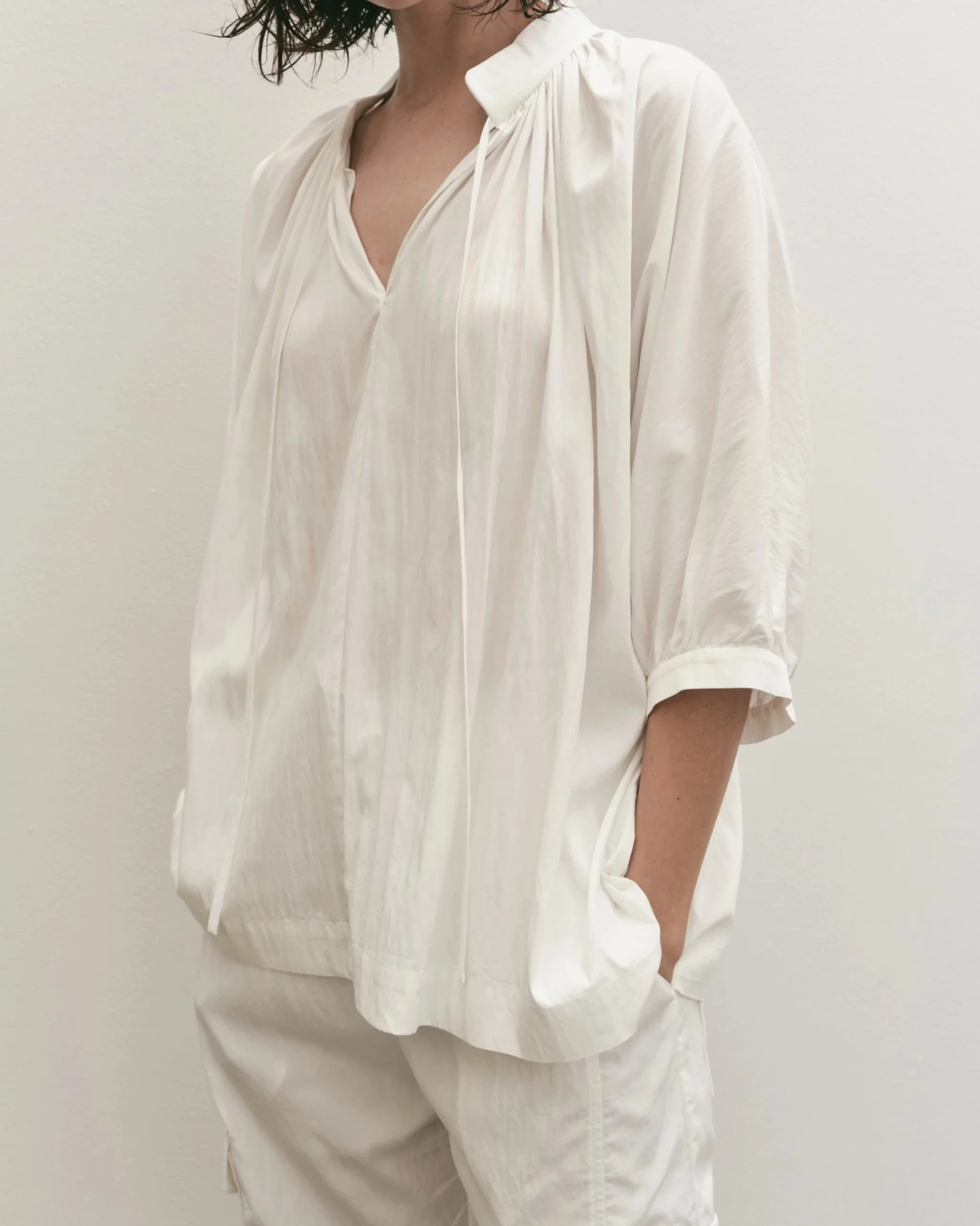 SHIRRED BLOUSE - WHITE — MIJEONG PARK - LA based womenswear label
