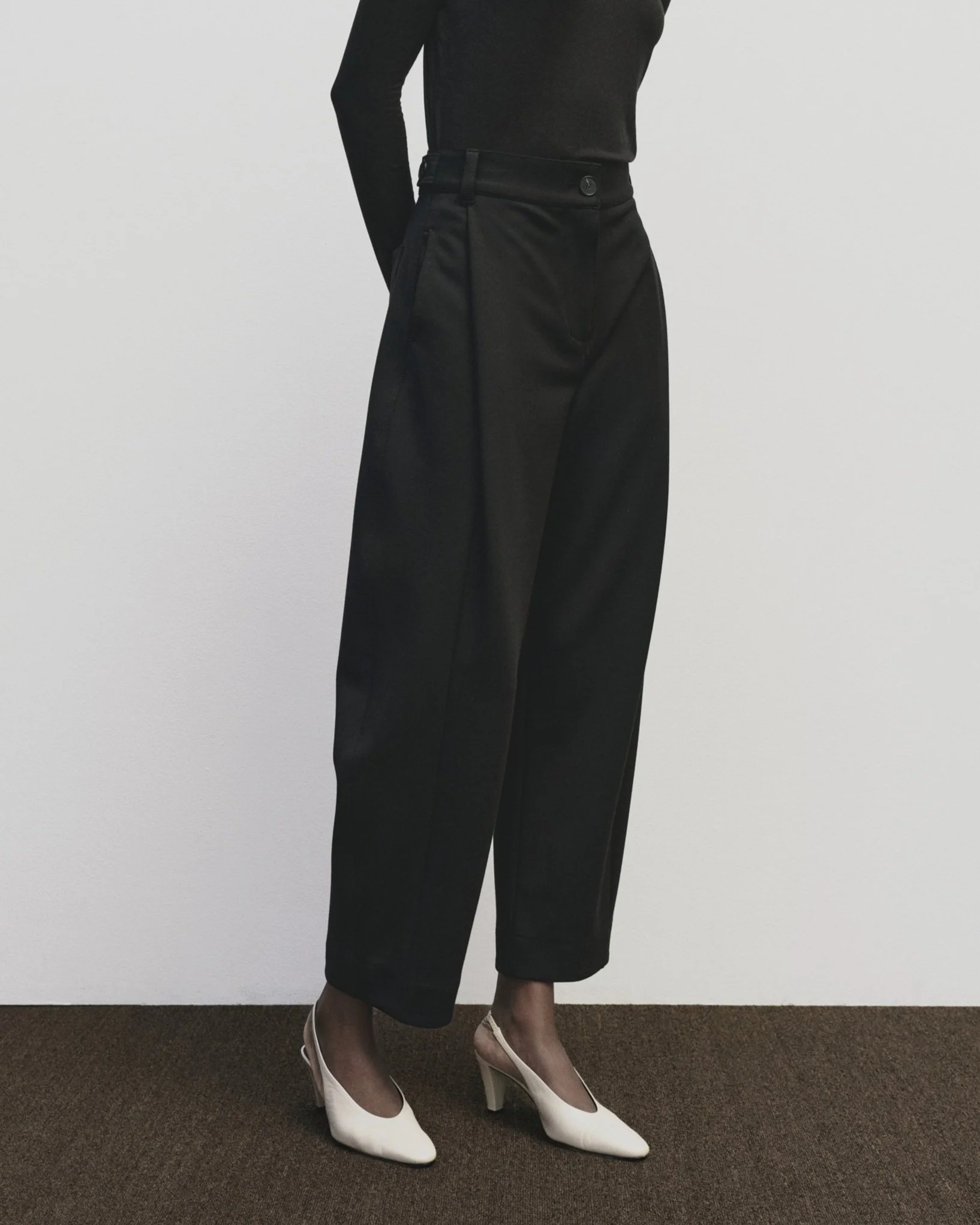 PLEATED BARREL LEG PANTS - BLACK — MIJEONG PARK - LA based 