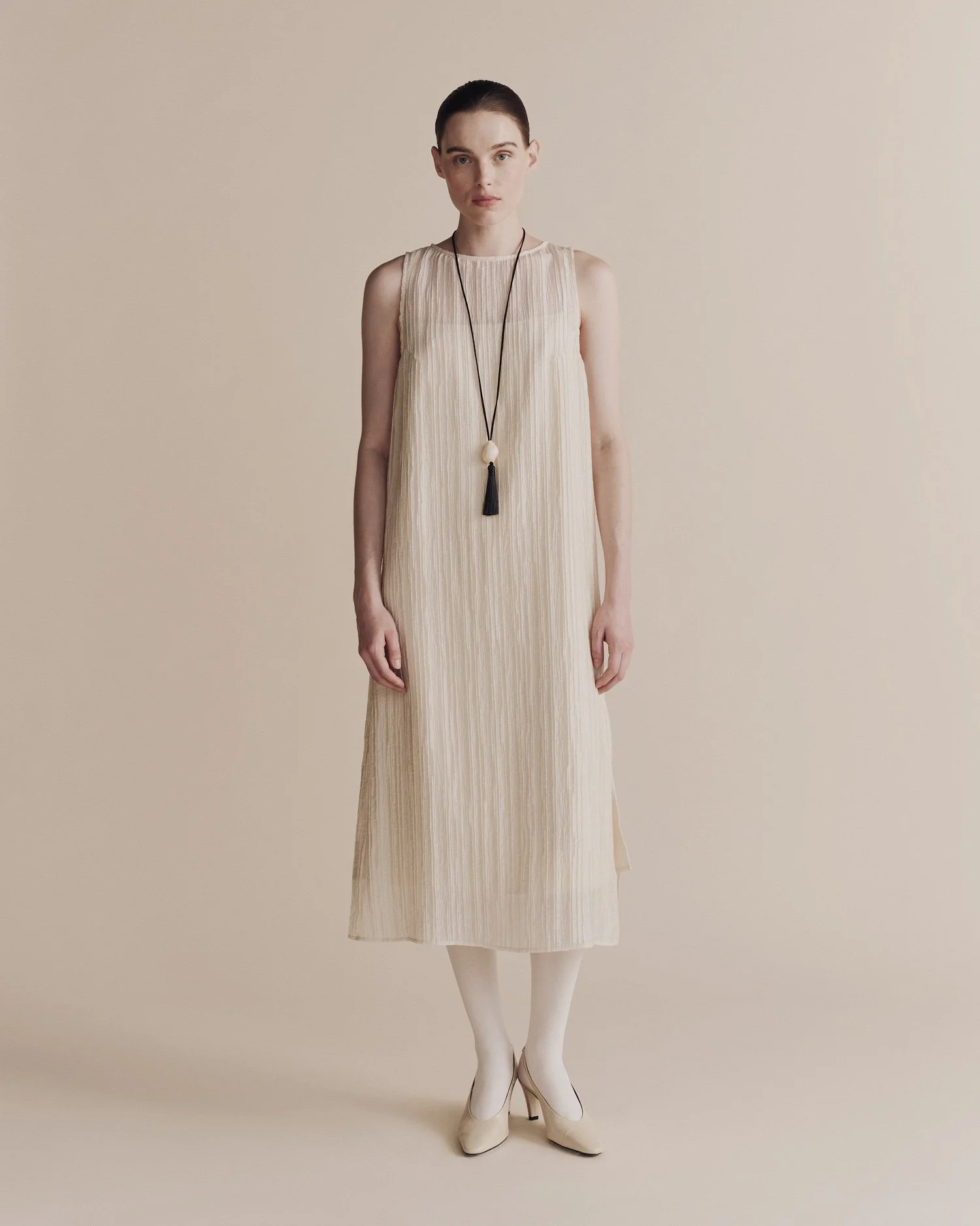 Pleated Midi Dress - Cream