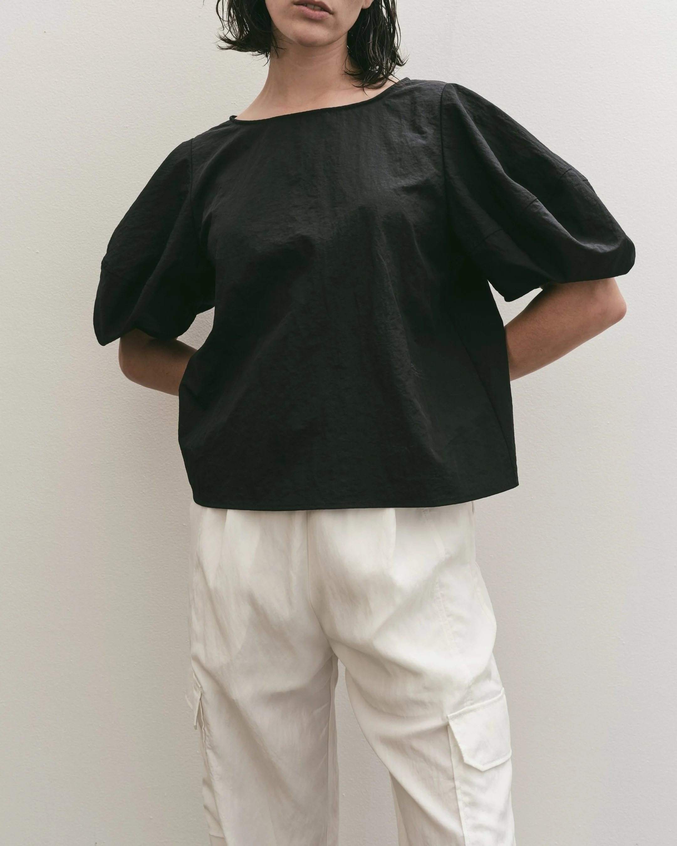 BALLOON SLEEVE BLOUSE - DARK NAVY — MIJEONG PARK