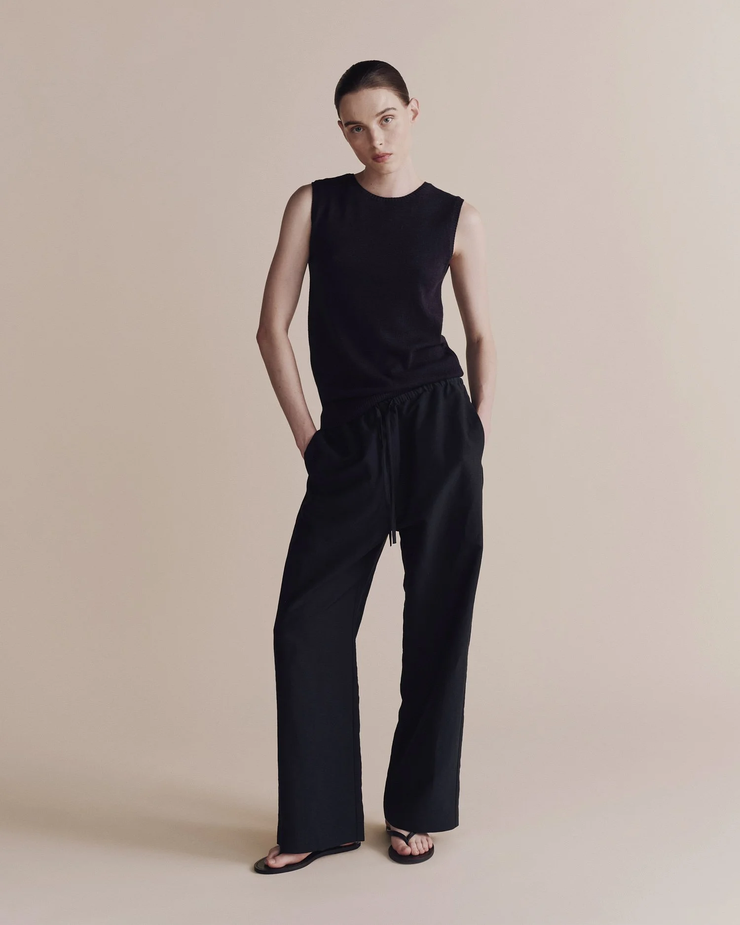 SILK LINEN DRAWSTRING PANTS - DARK NAVY — MIJEONG PARK - LA based  display picture 1