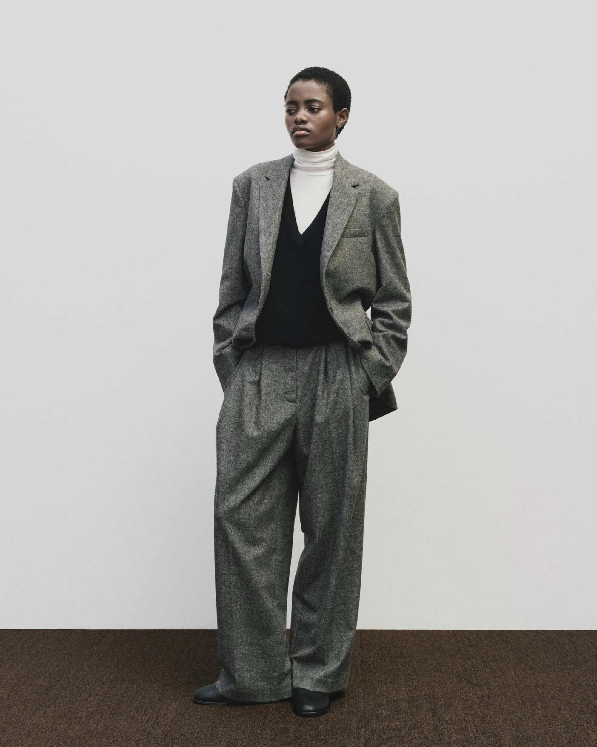 WOOL BLEND WIDE LEG PANTS - GRAY — MIJEONG PARK - LA based 