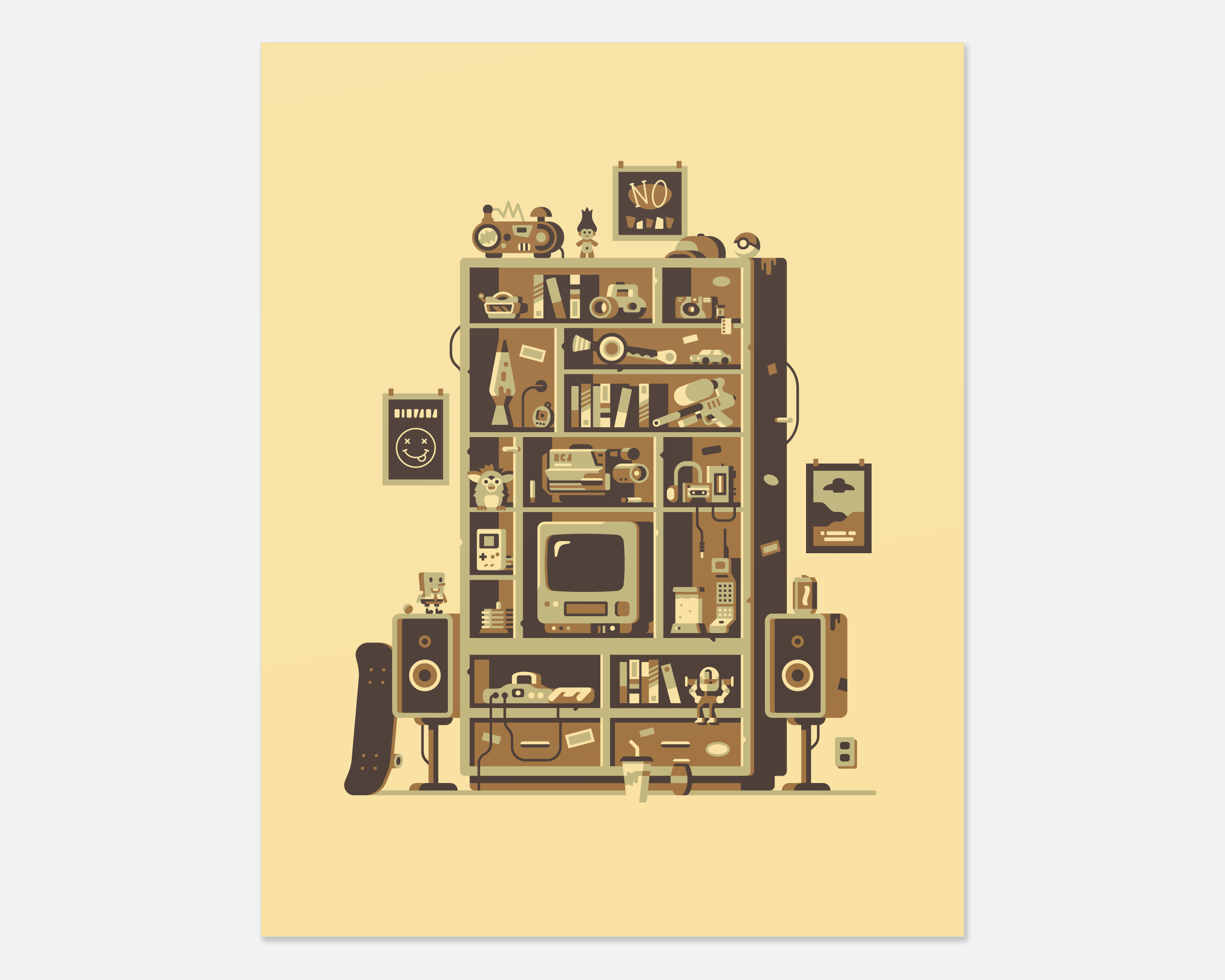Matt Anderson Canopy Design & Illustration 90’s basement scene for Gallery 1988 titled “The Basement, 1999.”