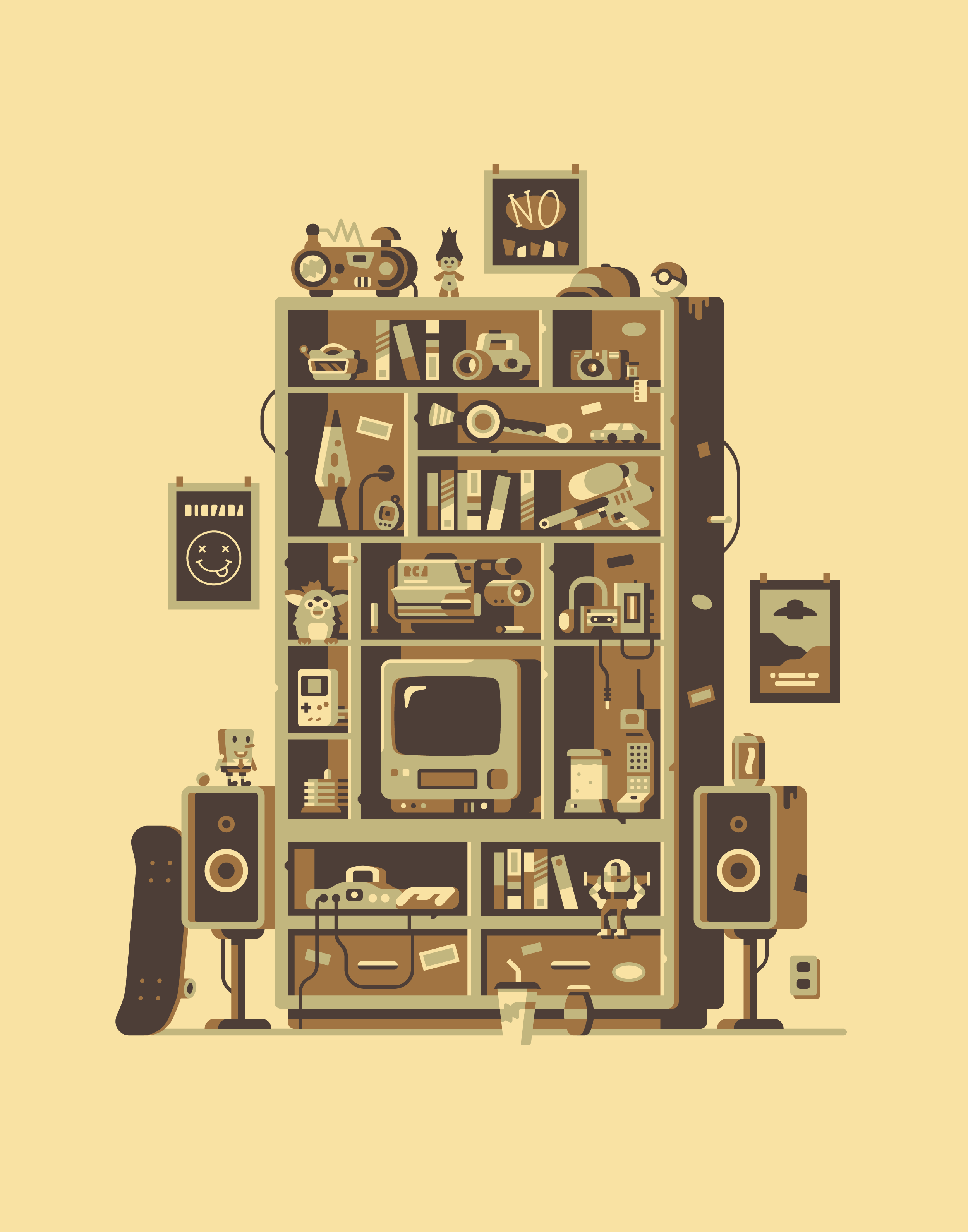 Matt Anderson Canopy Design & Illustration 90’s basement scene for Gallery 1988 titled “The Basement, 1999.”