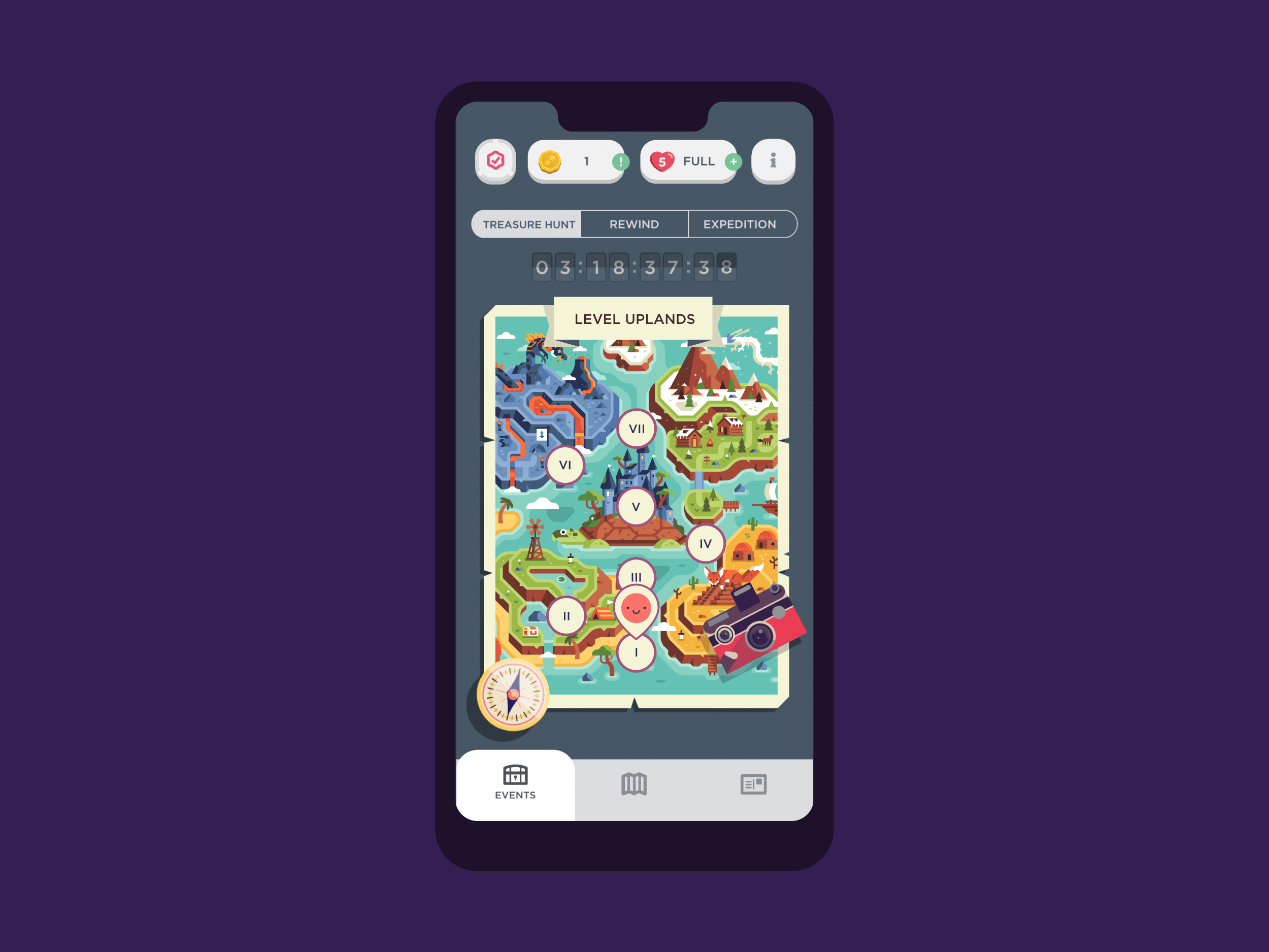 Two Dots Treasure Hunt Map, Level Uplands by Matt Anderson and Canopy Design and Illustration