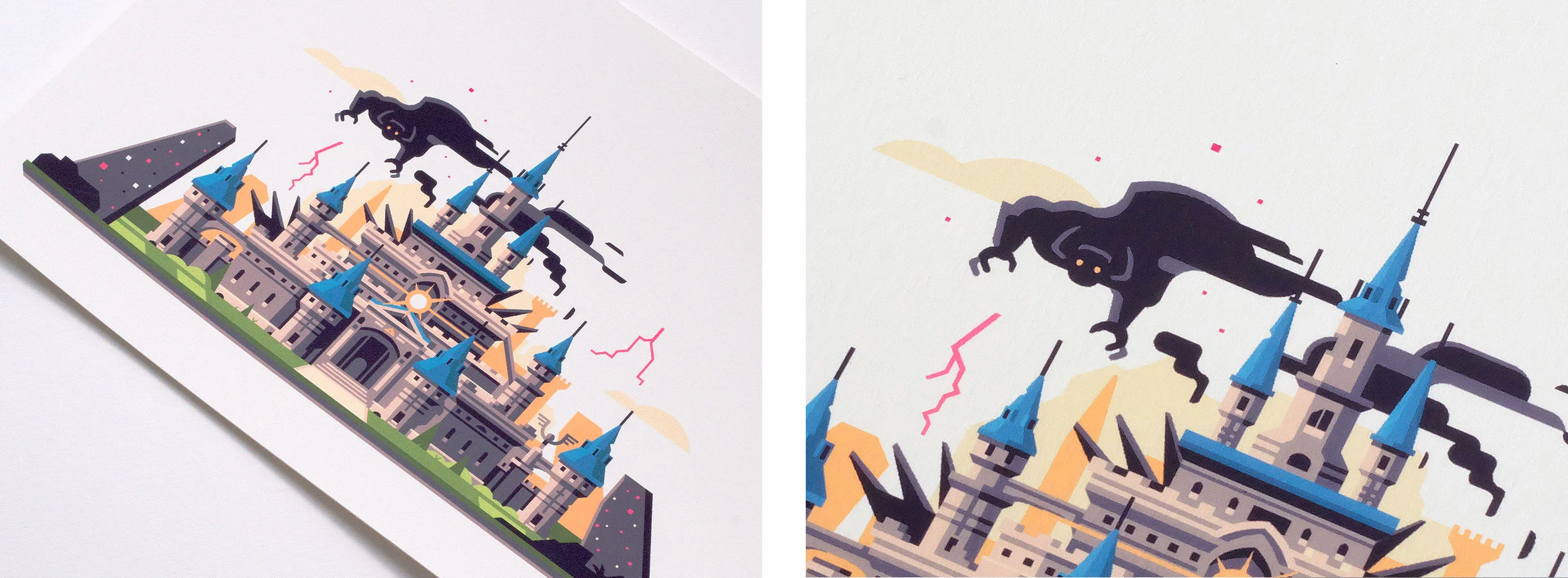 Wild series by Matt Anderson. Inspired by Zelda Breath of the Wild. Print detail of Corrupted Castle (Hyrule Castle / Calamity Ganon).