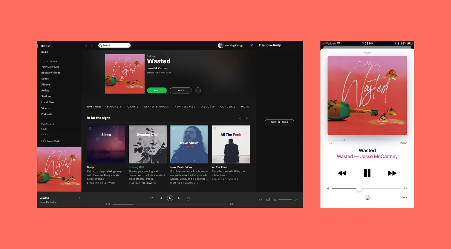 Jesse McCartney Wasted music app mockup