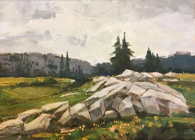 Albion 4, Stone Meadow. Oil on panel. 8x10.75&quot;. ⠀
⠀
Albion Basin is one of my favorite places to go. I've made it a tradition to go visit around my birthday in the summer. ⠀
⠀
Prints available via DM. ⠀
⠀
#albionbasin #landscapepainting #beUTAHf