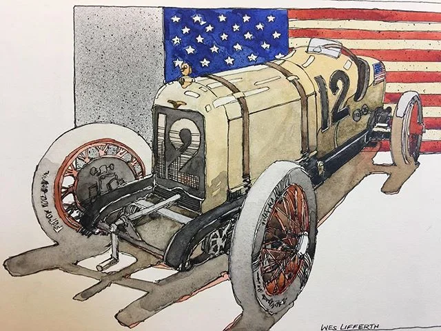 1922 Indy #12. Watercolor. 7.25x11&quot;⠀
⠀
Harry Hartz drove this race car to a second place finish in the 1922 Indianapolis 500.⠀
⠀
Prints available via DM. ⠀
⠀
#Indy500 #carart #WesLifferthPrints ⠀
⠀