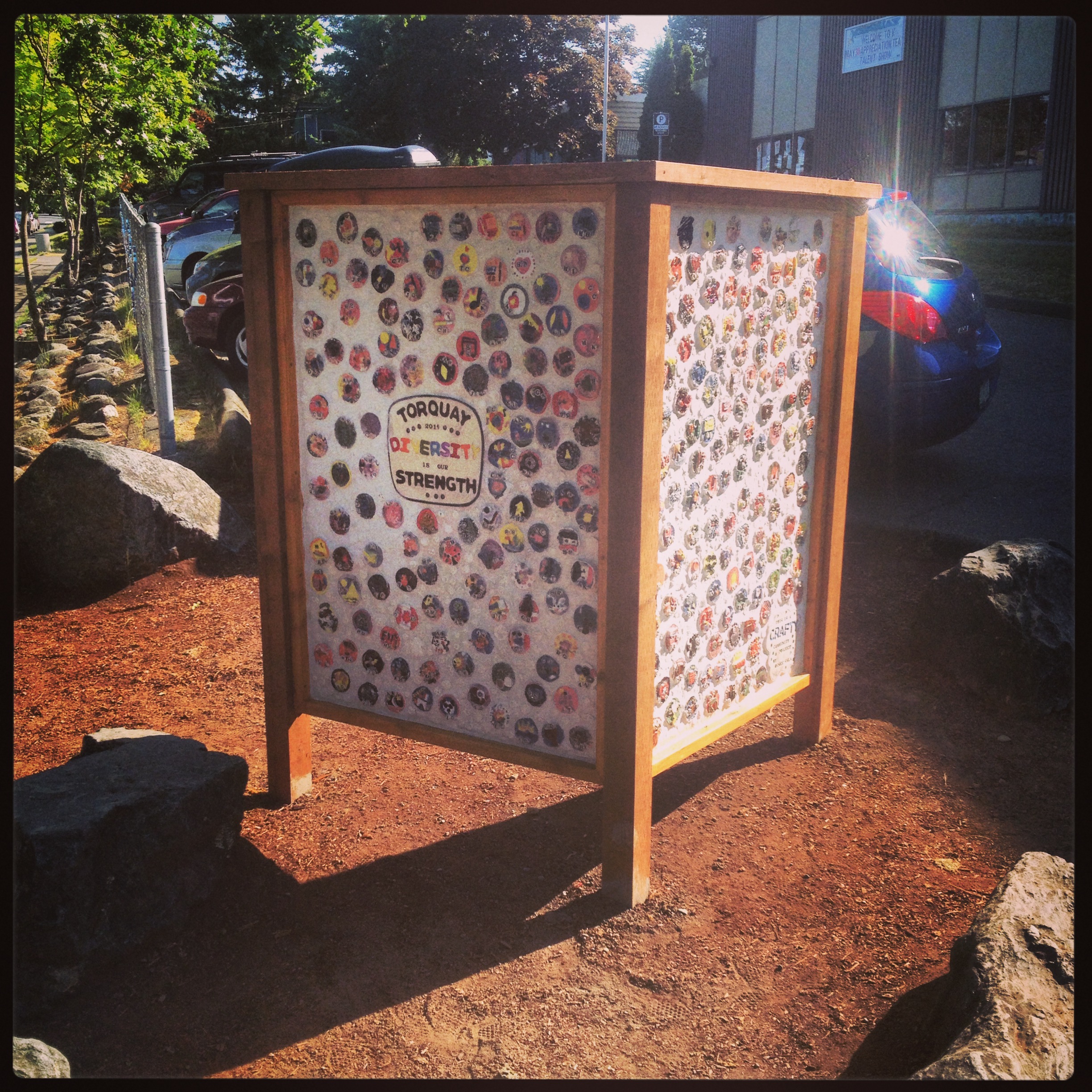 Torquay Elementary's 'Diversity Mosaic' proudly stands at the entrance to their school. It was funded through ArtStarts!