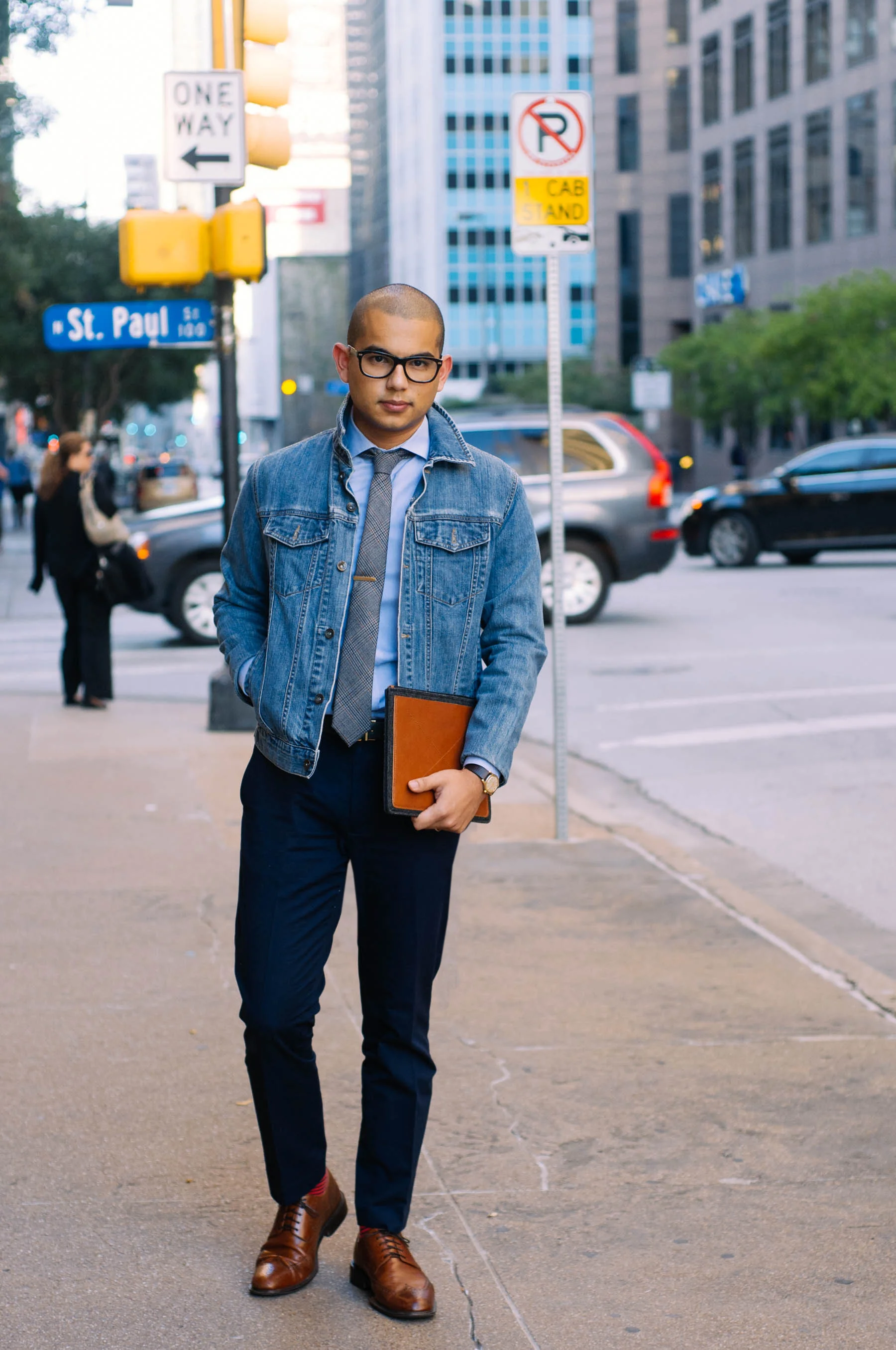 Jacket: Vintage | Pants: J.Crew | Shirt: H&amp;M | Tie: The Tie Bar | Tie Clip: The Tie Bar | Belt: American Apparel | Shoes: Cole Haan | Socks: J.Crew | Glasses: Warby Parker | Watch: Omega