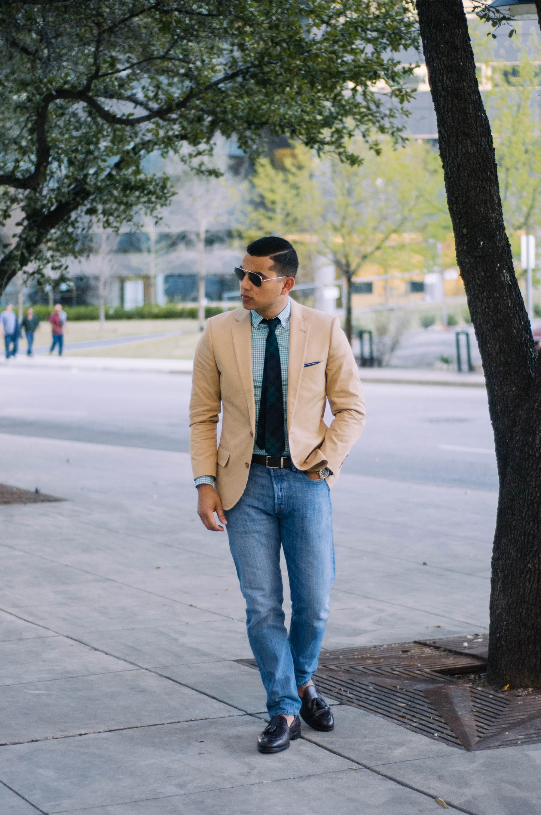 Blazer: J.Crew | Shirt: Brooks Brothers ( similar here ) | Jeans: Levi's | Tie: Ovadia & Sons (just like this one ) | Shoes: Alden ( similar here ) | Pocket Square: The Tie Bar (more colors here ) | Watch: Shinola | "No Show" Socks*: J.Crew