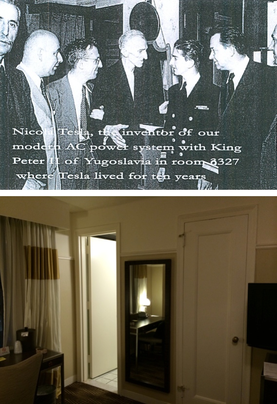 Nicola Tesla with King Peter II of Yugoslavia in Room 3327 - June 1942 (Top) and September 2014 (Bottom)