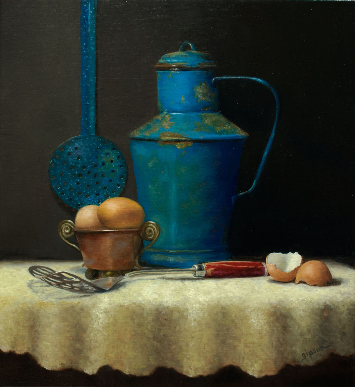 Blue Enamel and Slotted Spoon