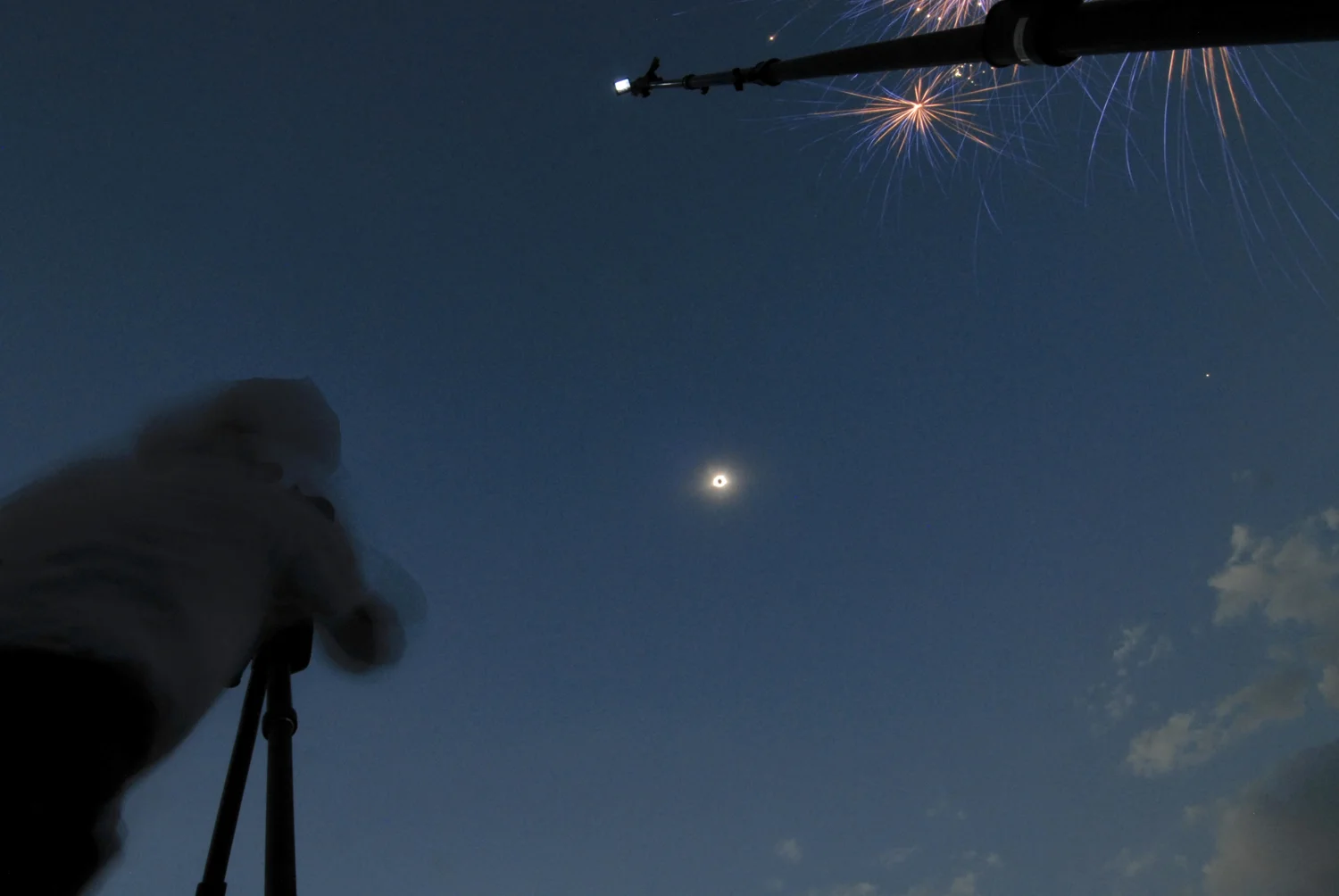  A wide angle frame during totality. As if nature’s light show wasn’t enough, some knuckleheads in the crowd decided to launch fireworks. Really distracting! Of course, had I known in advance that they were going to do that, I might have put my camer