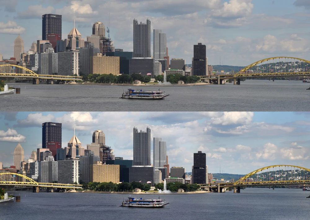 It was a beautiful day but to get this angle, I had to be on Pittsburgh's West End Bridge. To compensate for the July haze, I had to pump up the color here as well. 