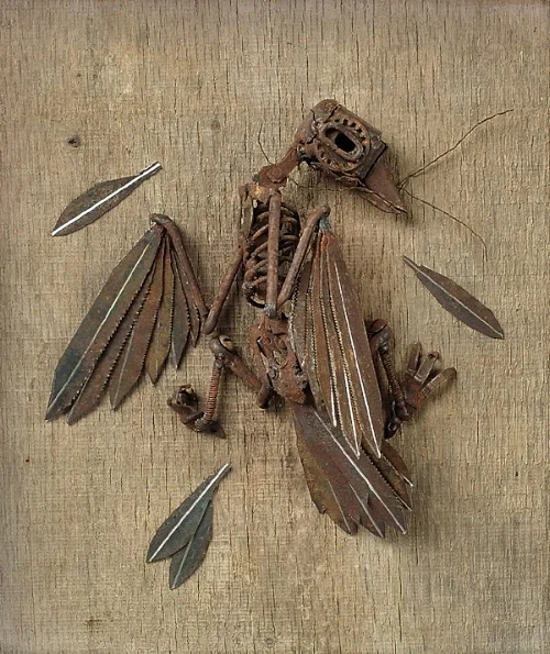 We All Rust, repurposed metal, 9 1/2 x 8 x 2"