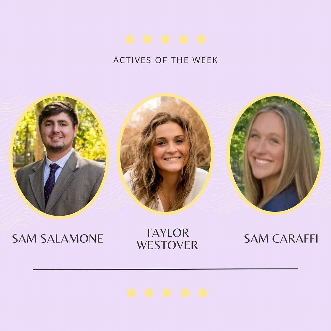 This week we have three Actives of the Week!! These three brothers are committed active members who are always willing to help a brother in need. We are so grateful to have them in our chapter!! Thank you @taylor.westover @sam_caraffi and @salamone08