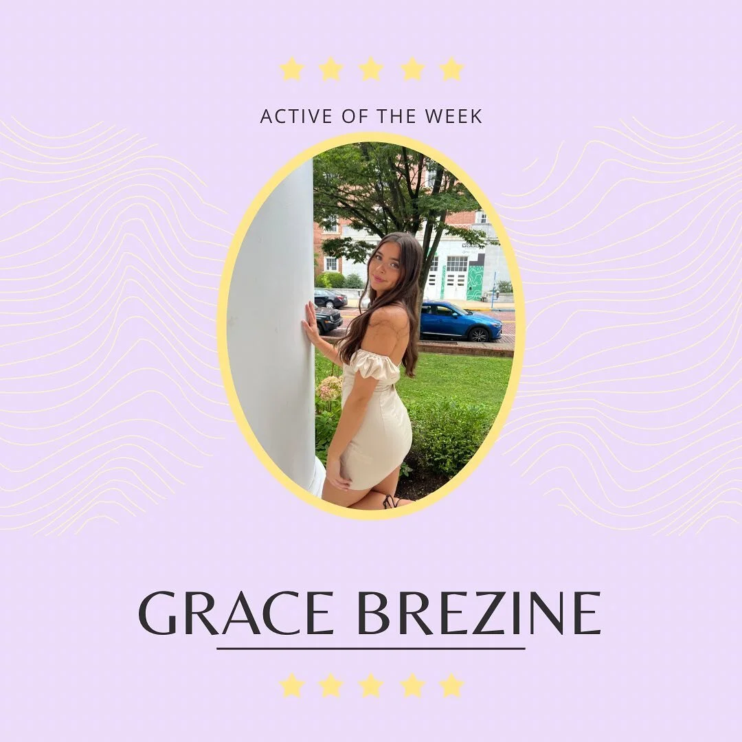 ⭐️AOTW⭐️ This week our Active of the Week is @gracebrezine! Grace has spent all semester planning social events for our chapter as our Social Chair! These events have brought our chapter closer together and we are so lucky to have Grace!