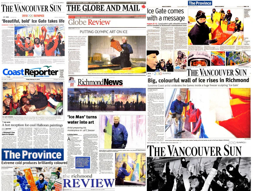 Press article montage of the Public Art Installation - Ice Gate - for The 2010 Olympic Winter Games
