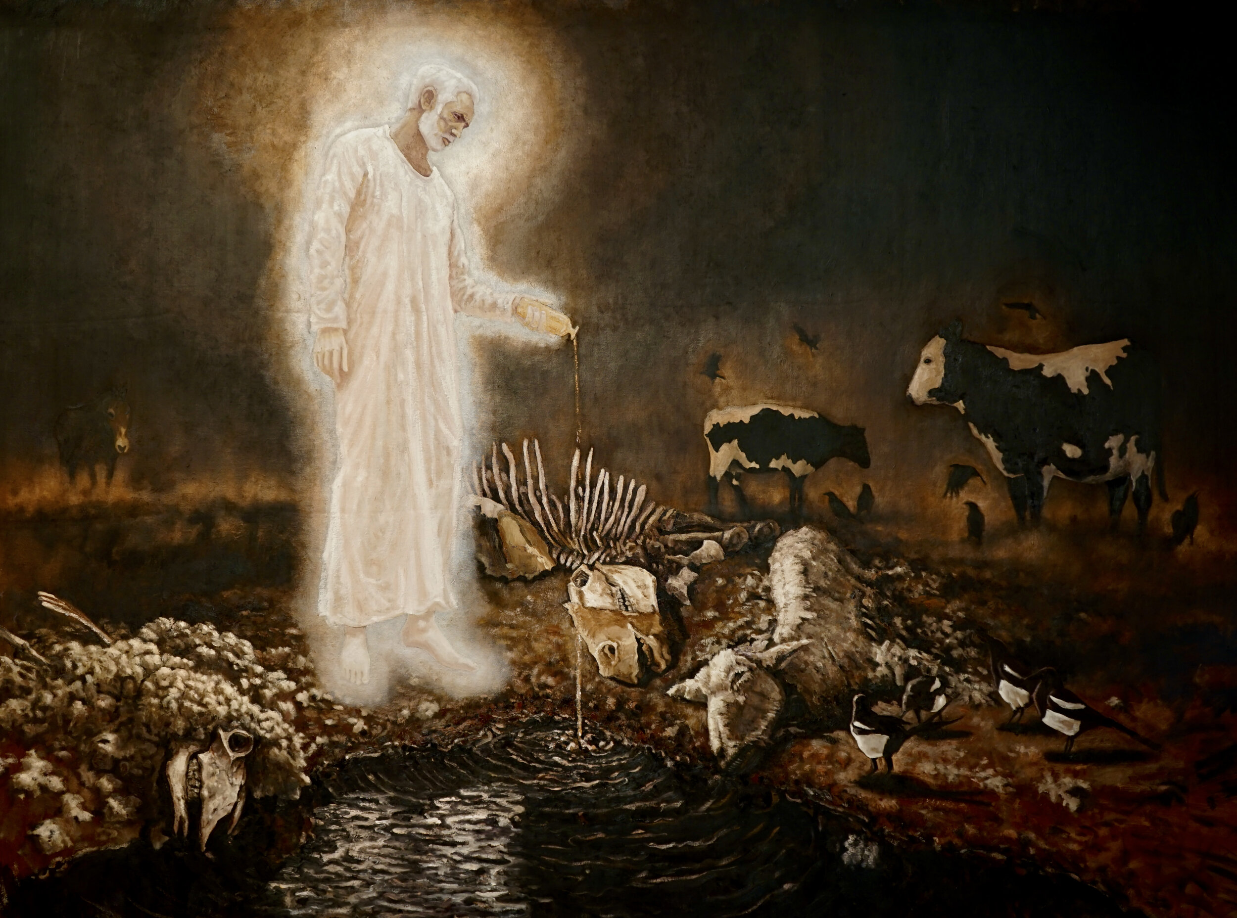 Pouring the Vials, 50"x 72", Oil on Canvas, $37,000