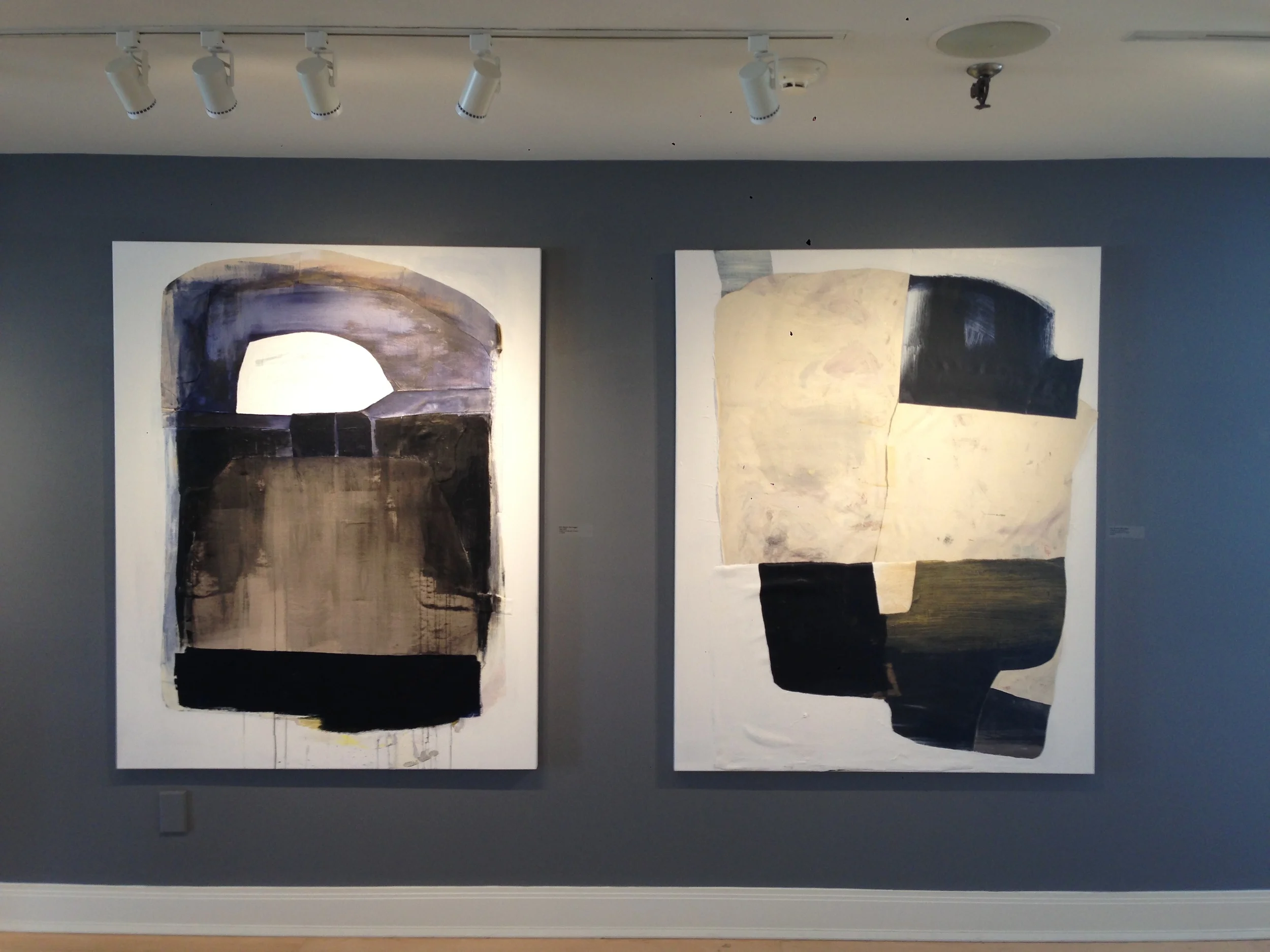  Night shift &amp; Holding on  linen,&nbsp;canvas &amp; acrylic on canvas  60 x 50 inches each 