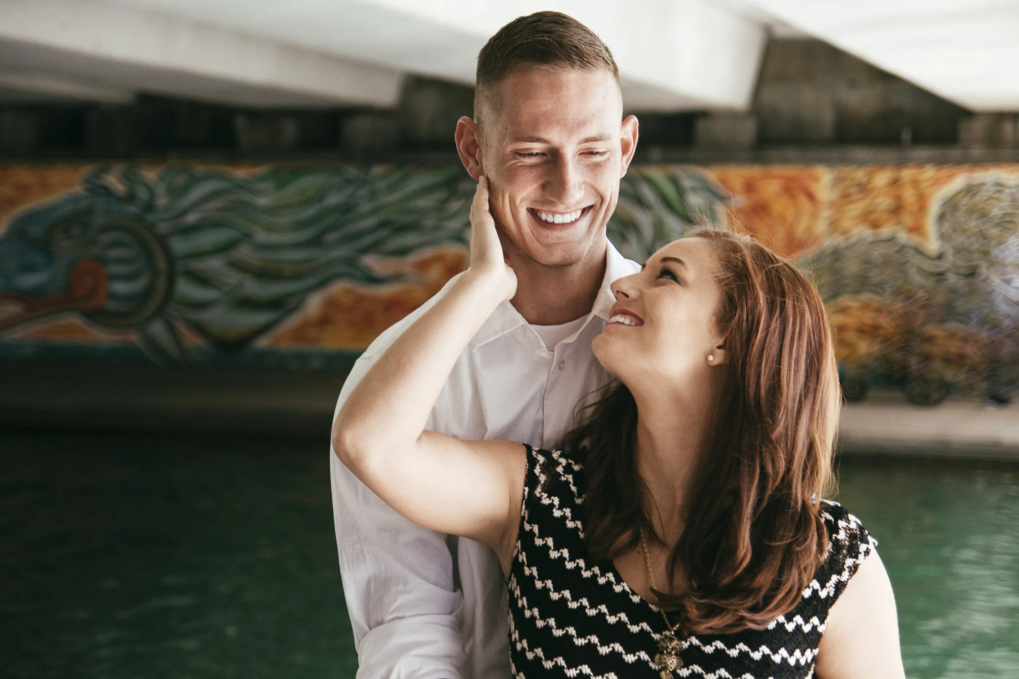 Indianapolis engagement couple bridge