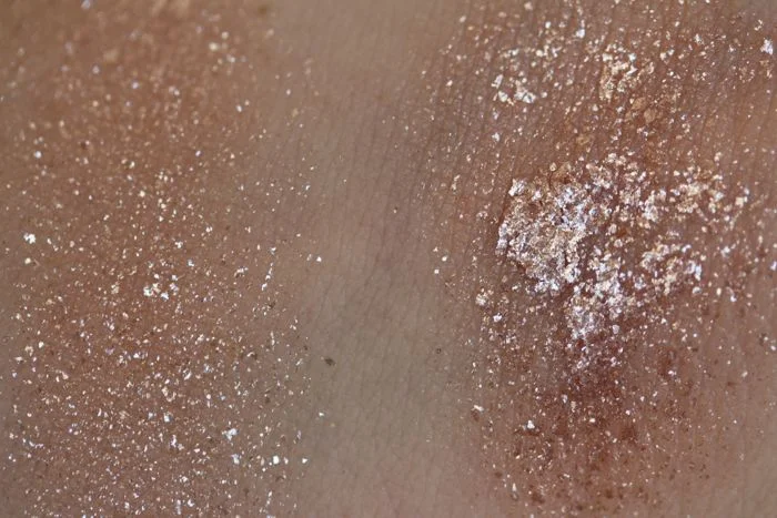 Swatches of Metallic Dusty Rose sheered out (left) and foiled (right)