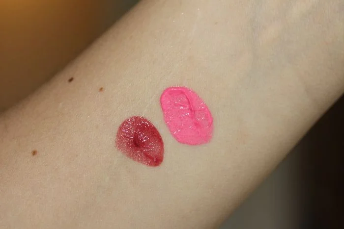 Watermelon (left) and Lychee (right) swatches unblended